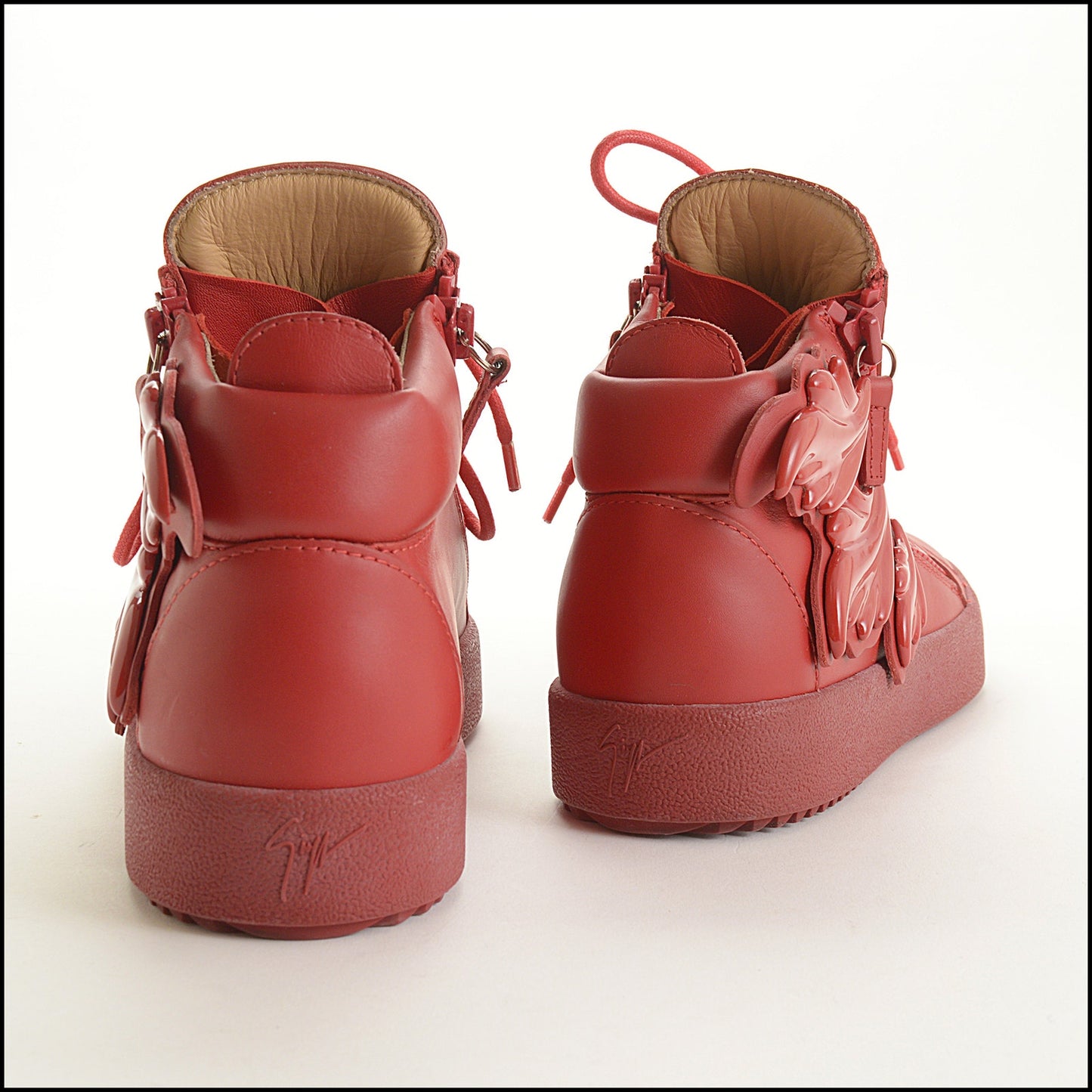 RDC15547 GIUSEPPE ZANOTTI Red Cruel High Top Sneakers Wing Appliques Size 39
