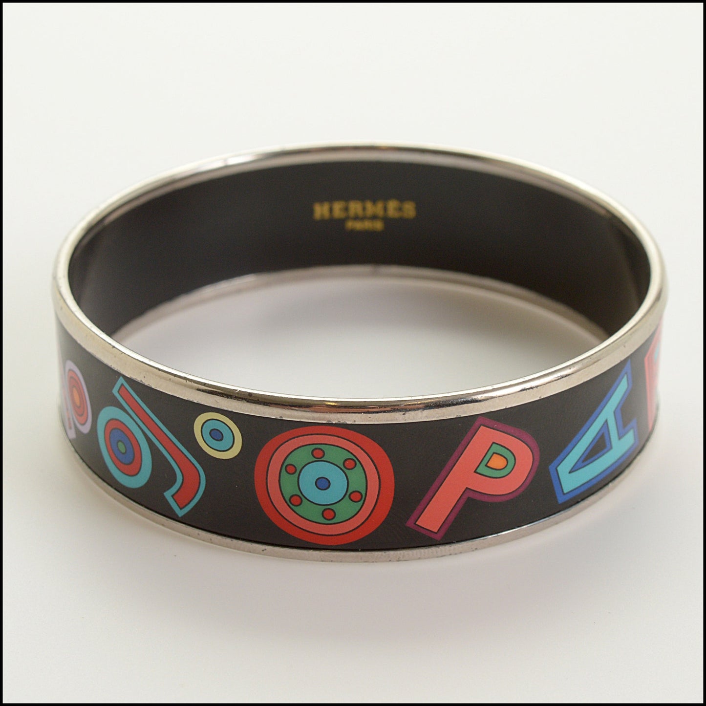 RDC15437 HERMES Black Tohu Bohu Printed Enamel Wide Bangle Size S T2