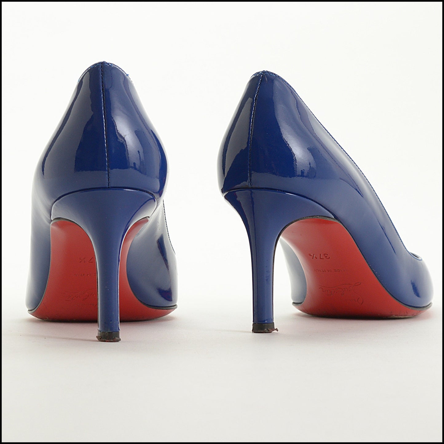 RDC15511 CHRISTIAN LOUBOUTIN Blue Patent Calfskin Leather Simple 85 Pump Size 37.5