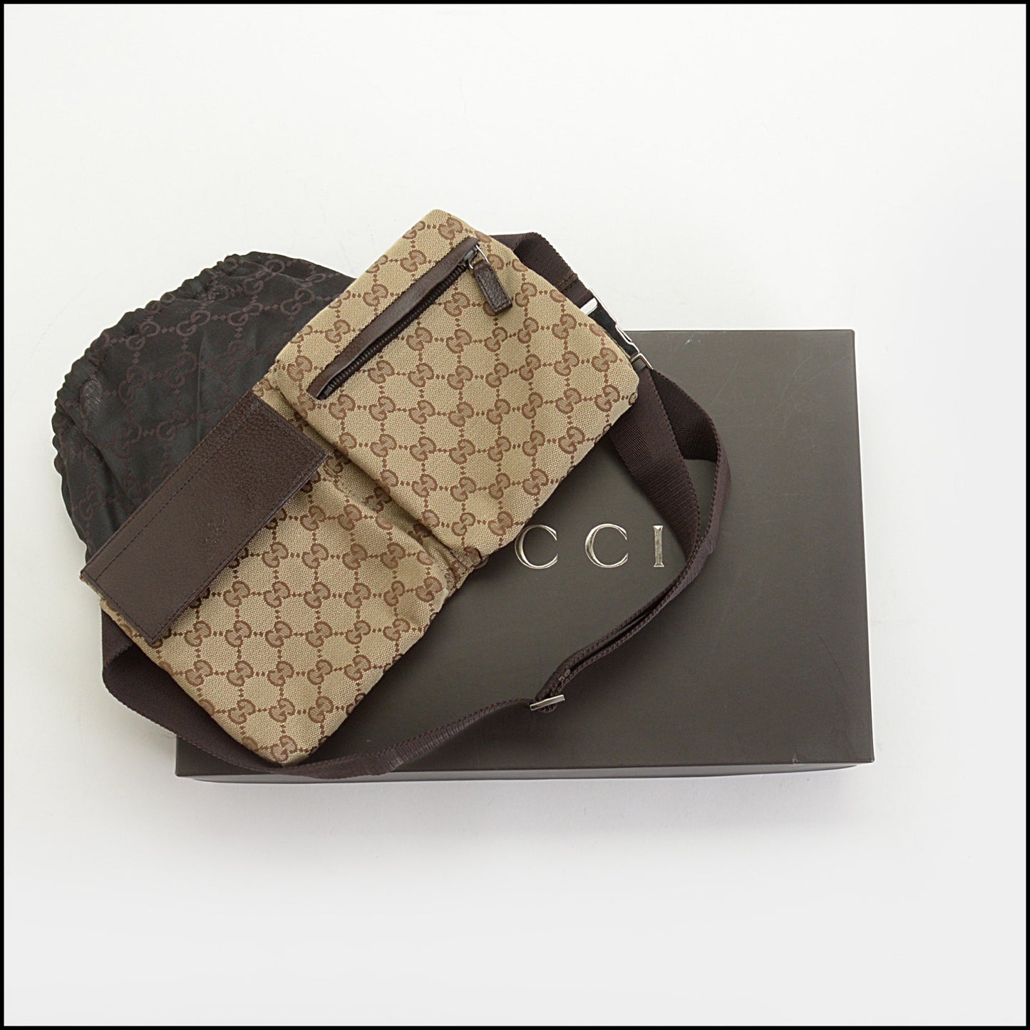 RDC14785 GUCCI Brown Monogram GG Canvas Hip Belt Bag Fanny Pack