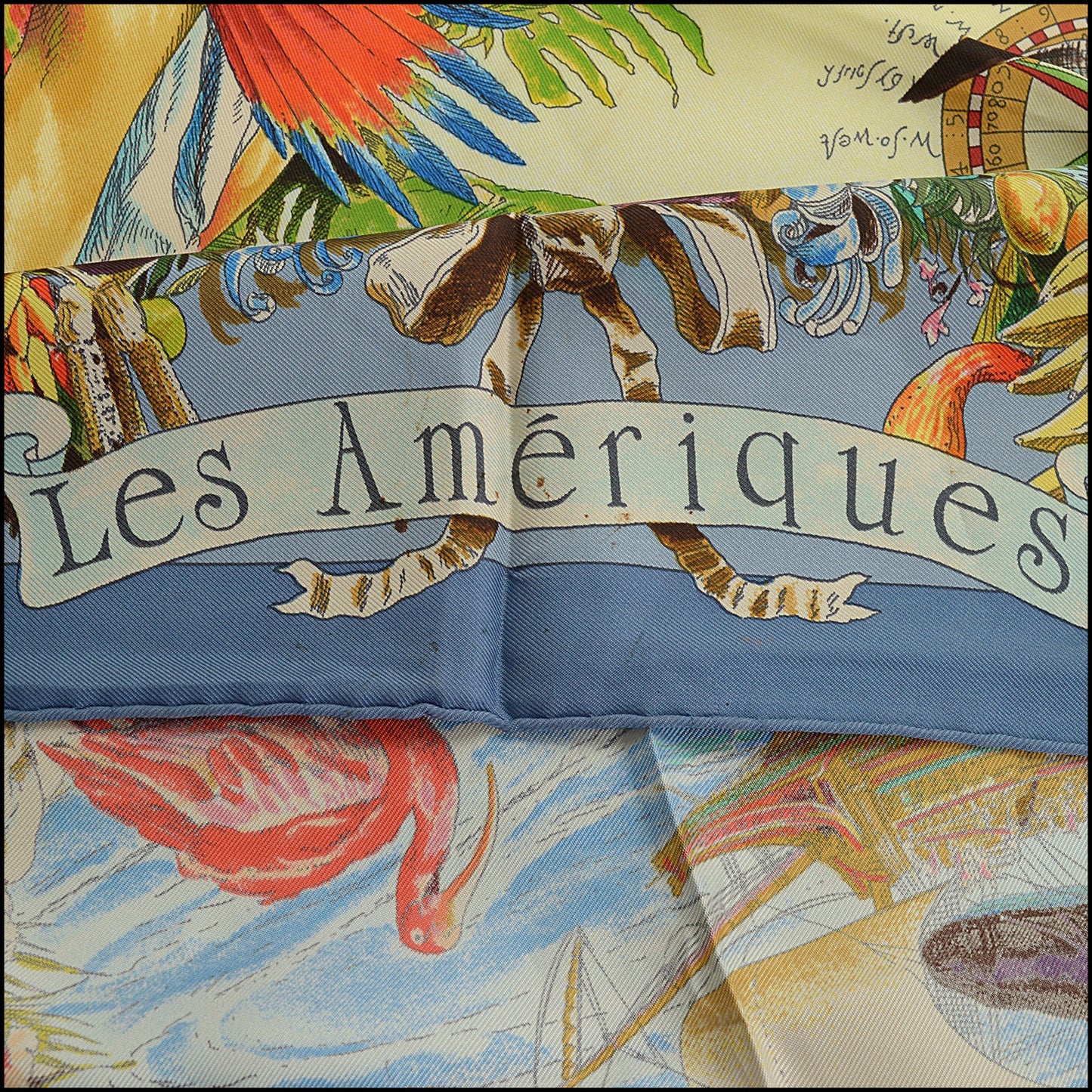 RDC15558 HERMES Blue "Les Ameriques" Kermit Oliver Silk Scarf 90 cm