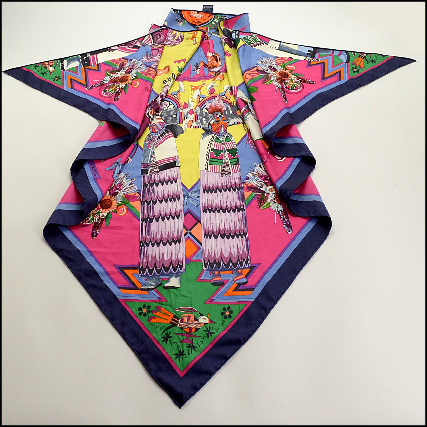RDC15479 HERMES Purple Kachinas Large Triangle Scarf Shawl
