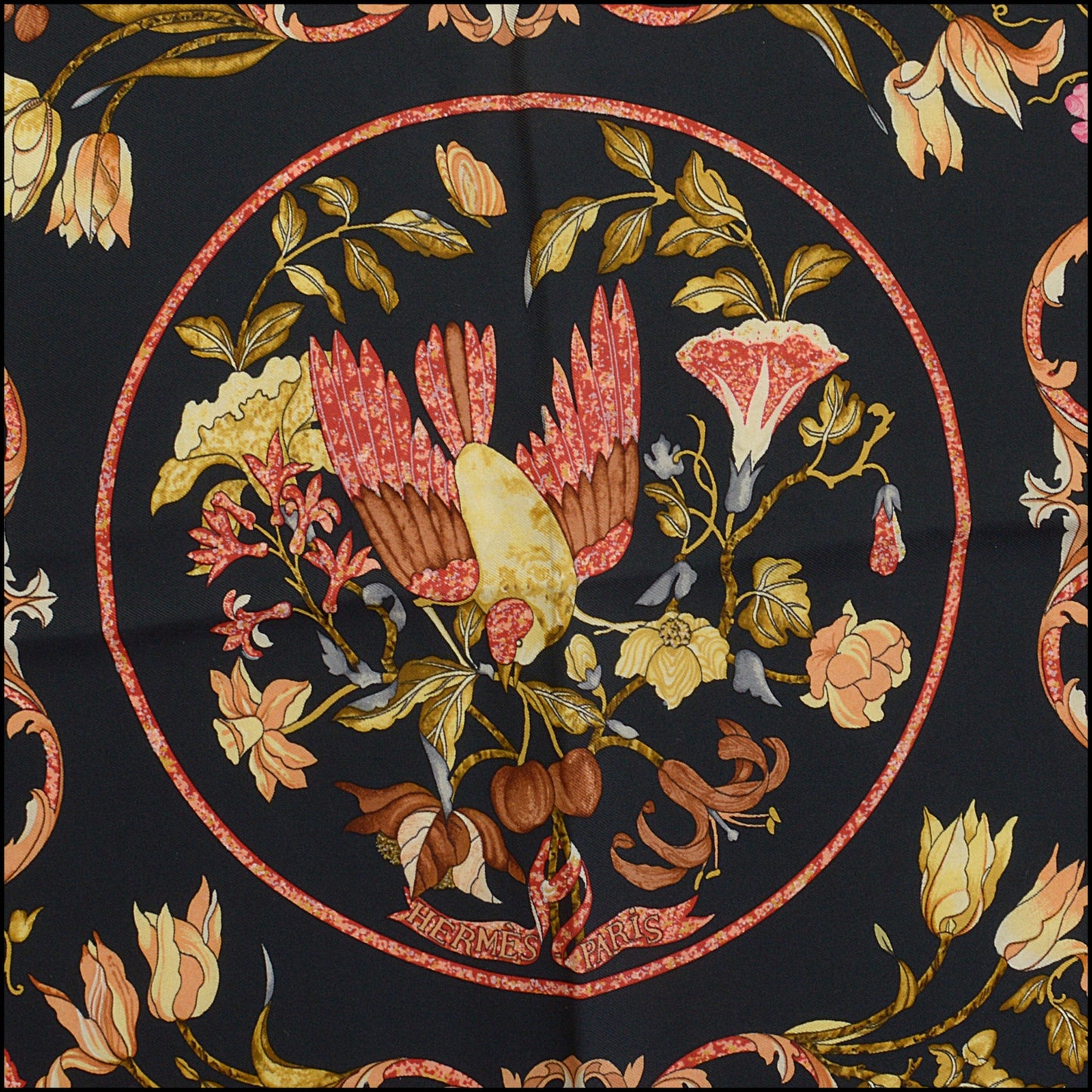 RDC14885 HERMES Black/Brown/Multi "Pierres d'Orient" 90cm Scarf