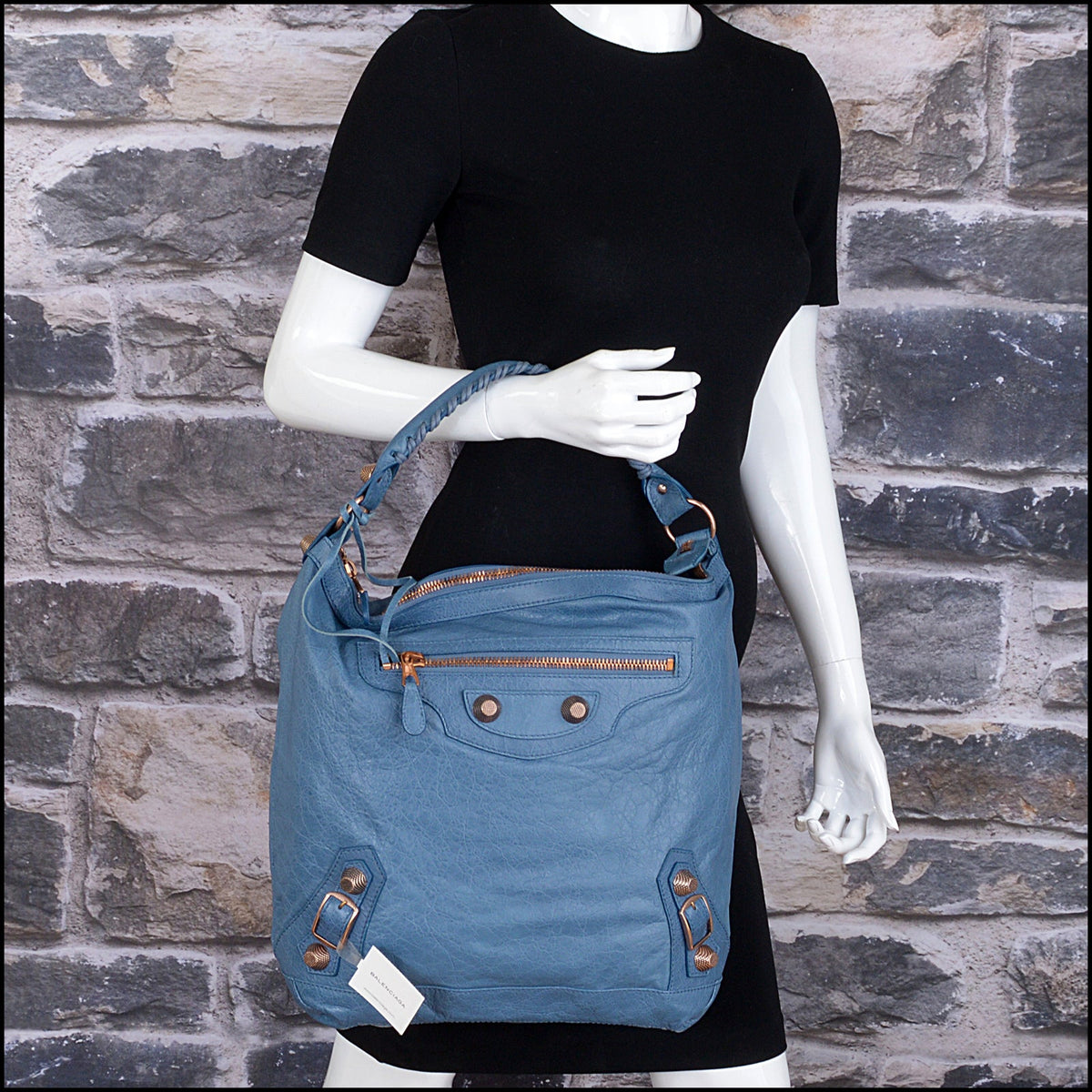 RDC15743 BALENCIAGA '11 Atlantique Blue Lambskin 21mm Rose Gold Giant Hardware Day Bag