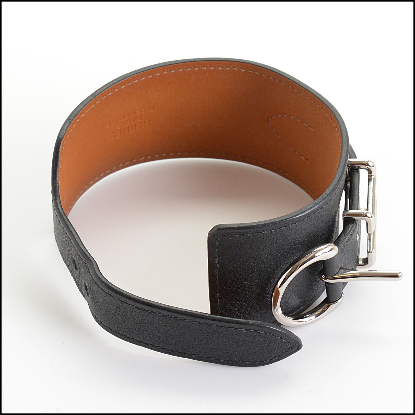 RDC14845 HERMES H Trench Leather Bracelet Black Cuff