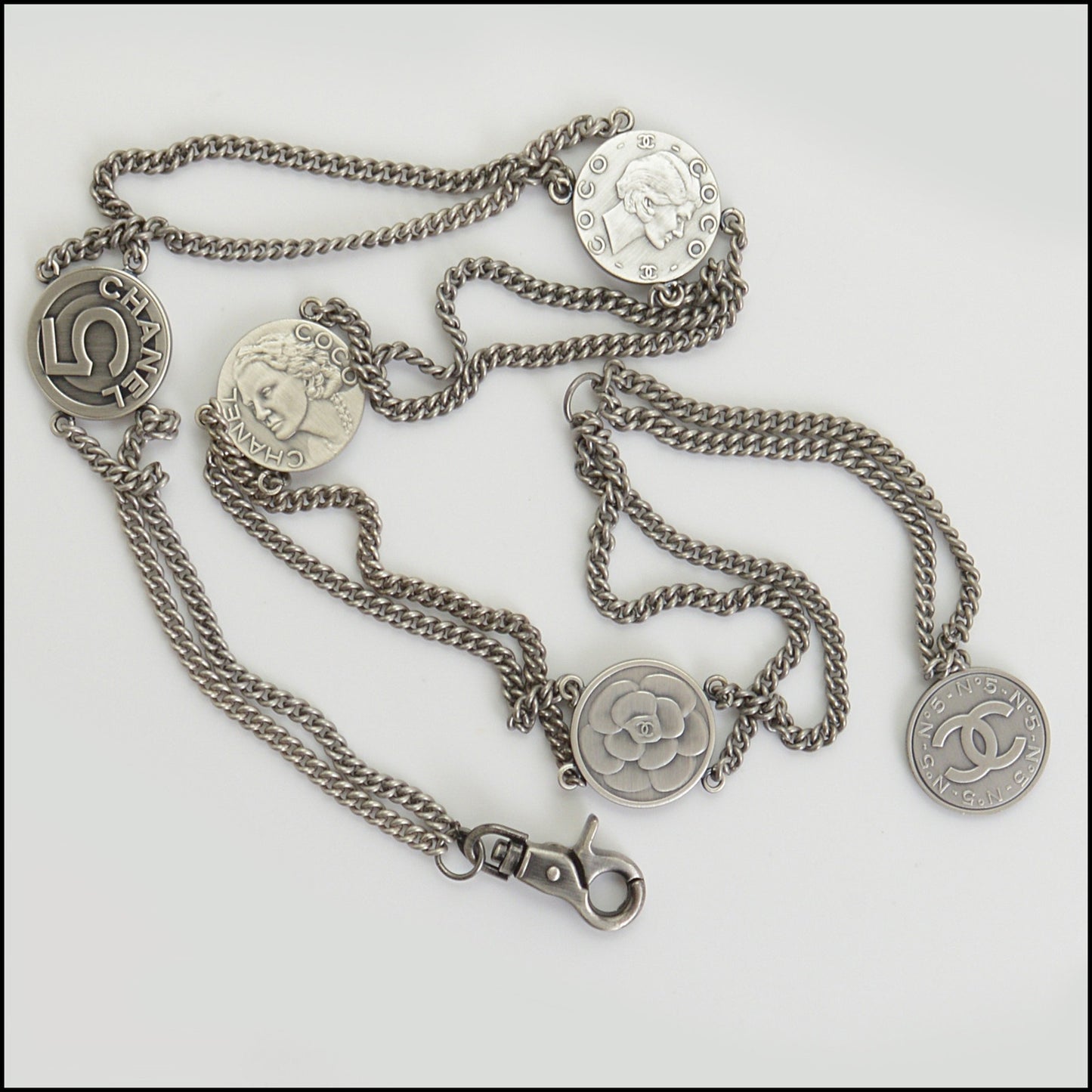 RDC14935 CHANEL Silver Medallion Chain Belt Size 90