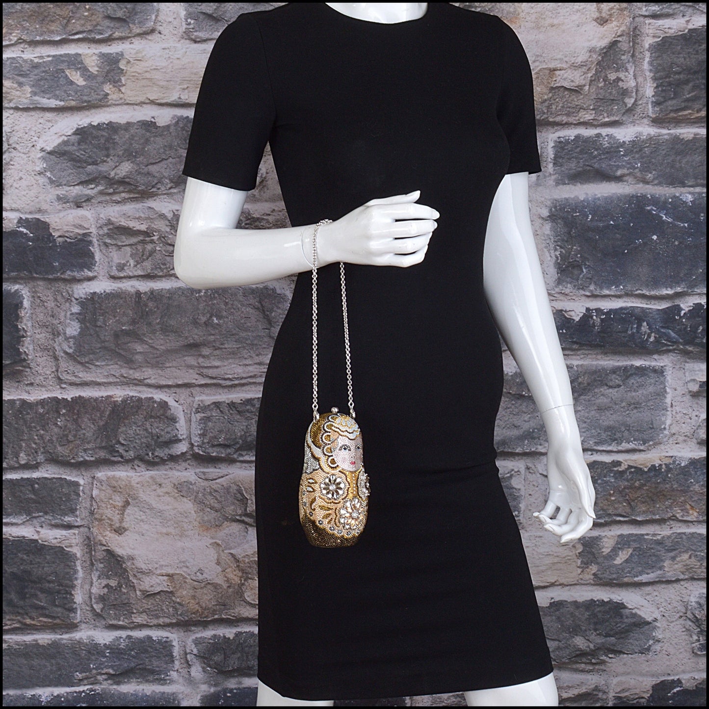 RDC15243 JUDITH LEIBER Brown Matroyska Russian Doll Minaudiere