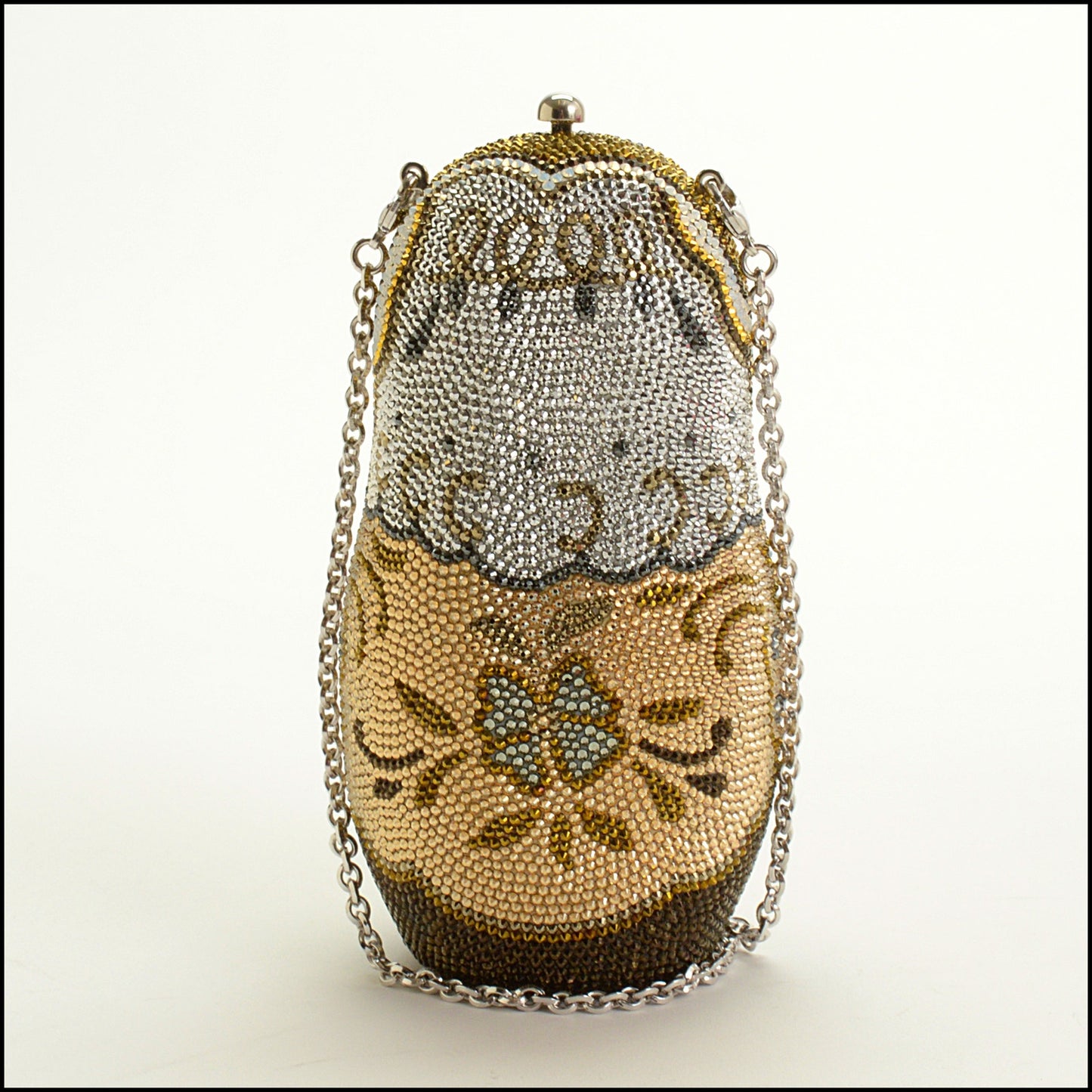 RDC15243 JUDITH LEIBER Brown Matroyska Russian Doll Minaudiere