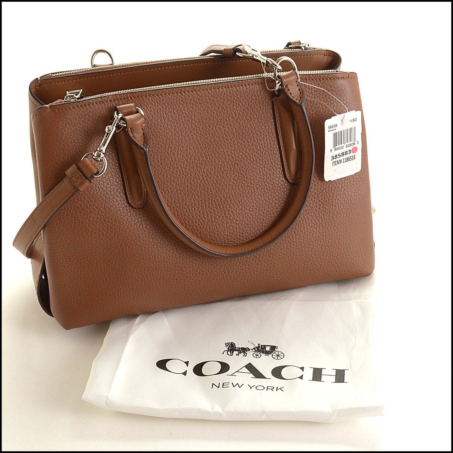 RDC15490 COACH Saddle Brown Pebbled Leather Brooklyn 28 Carryall