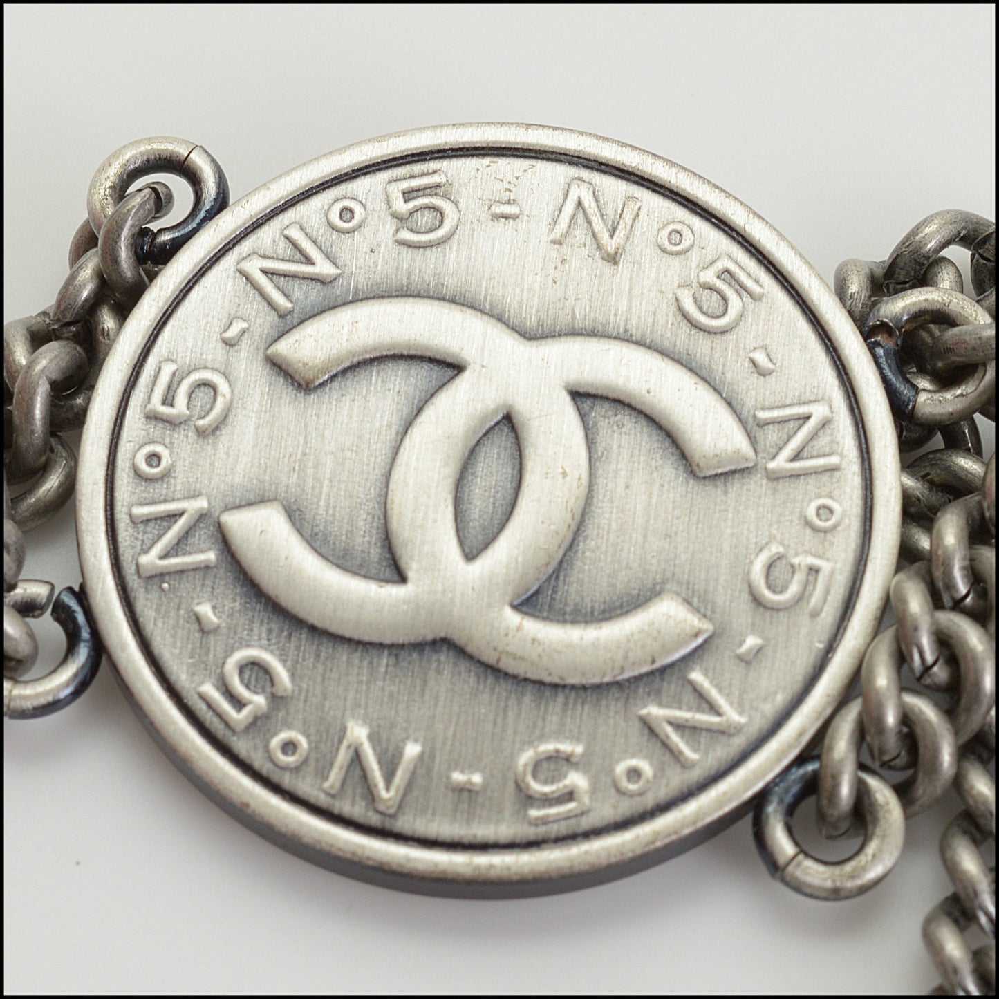 RDC14935 CHANEL Silver Medallion Chain Belt Size 90