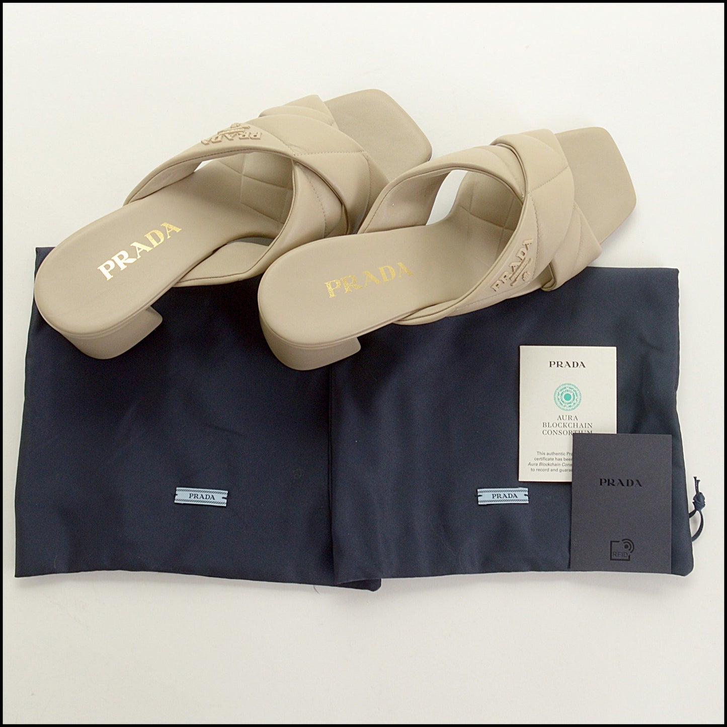 RDC15431 PRADA Taupe Quilted Criss-Cross Sandals with Block Heel Size 39.5
