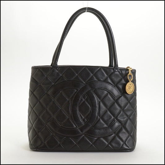 RDC14884 CHANEL '02 Black Caviar Gold Medallion Tote Bag