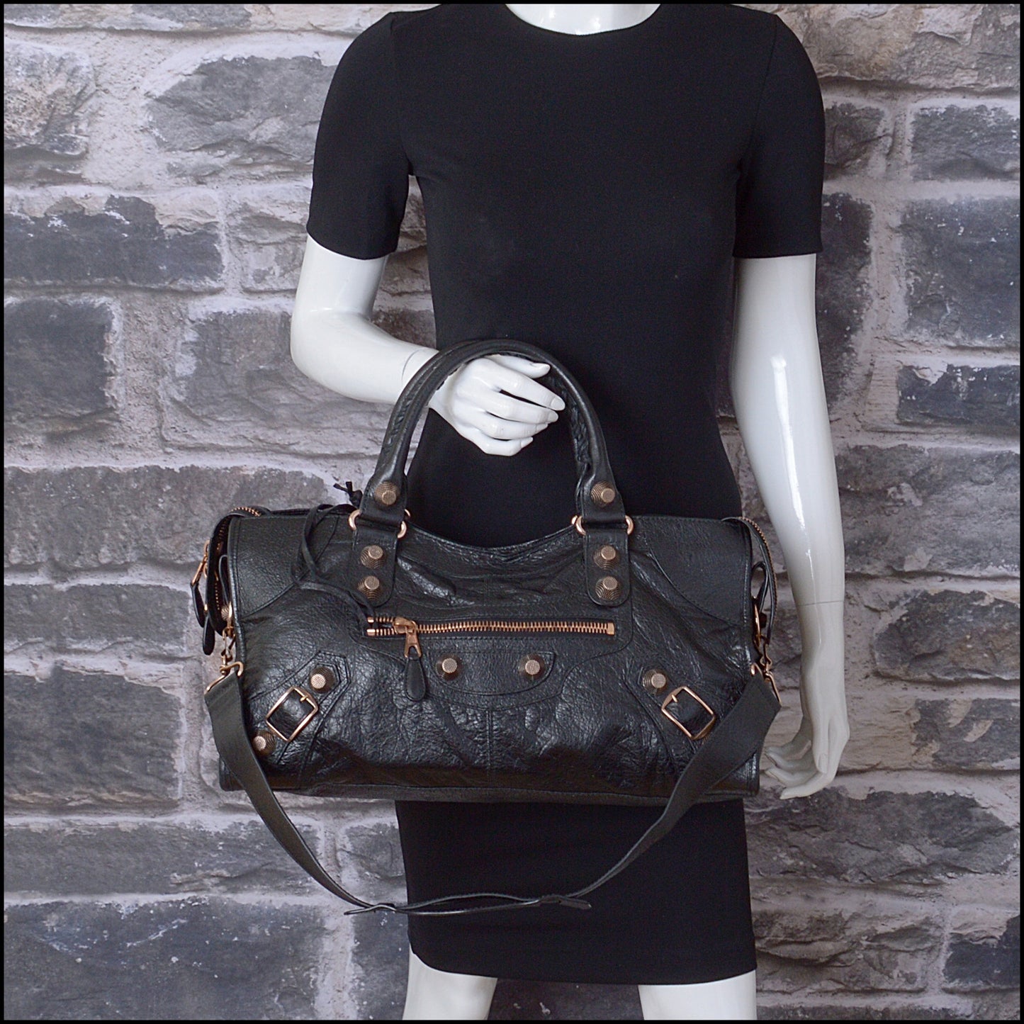 RDC14351 Authentic BALENCIAGA '11 Black Lambskin Giant HW Part Time Tote Bag