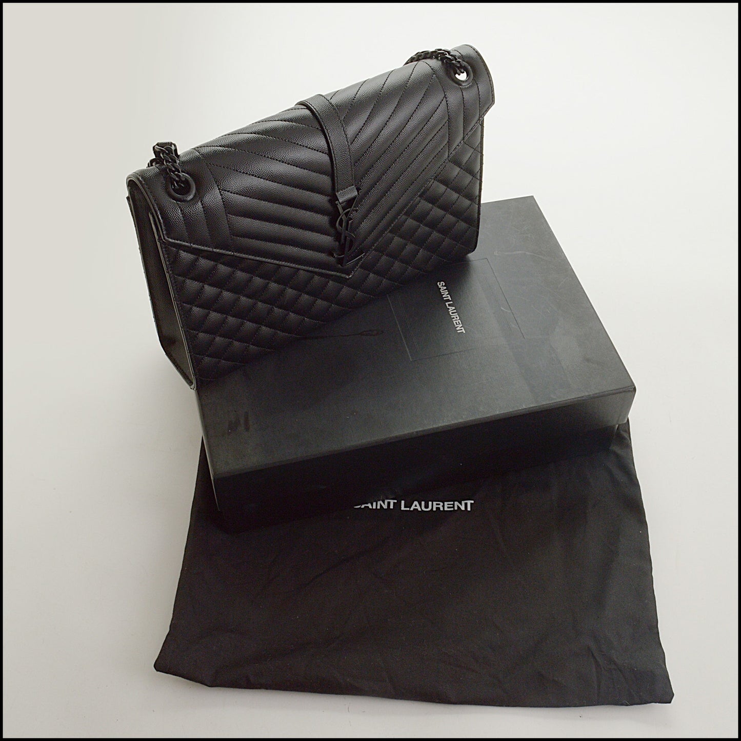 RDC15332 SAINT LAURENT Black Grain de Poudre Mixed Matelasse Large Envelope Chain Bag