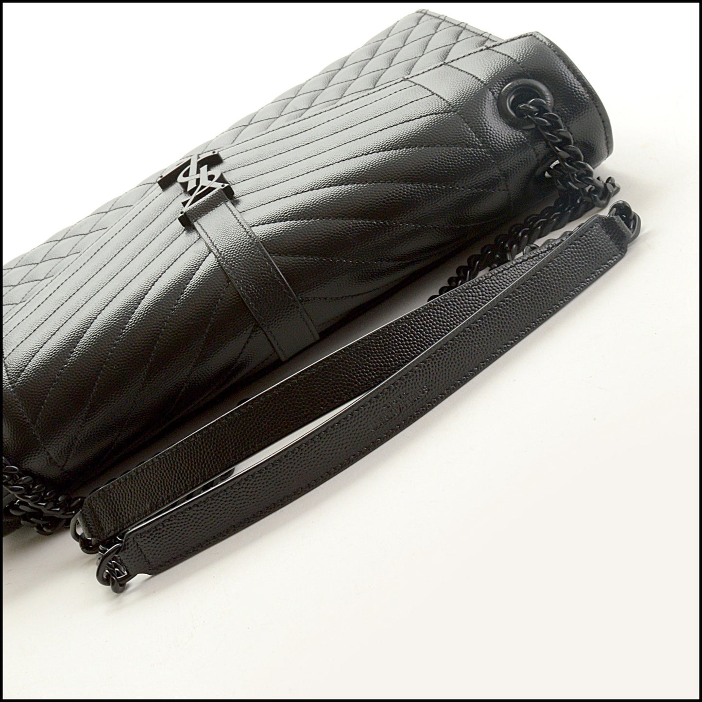 RDC15332 SAINT LAURENT Black Grain de Poudre Mixed Matelasse Large Envelope Chain Bag