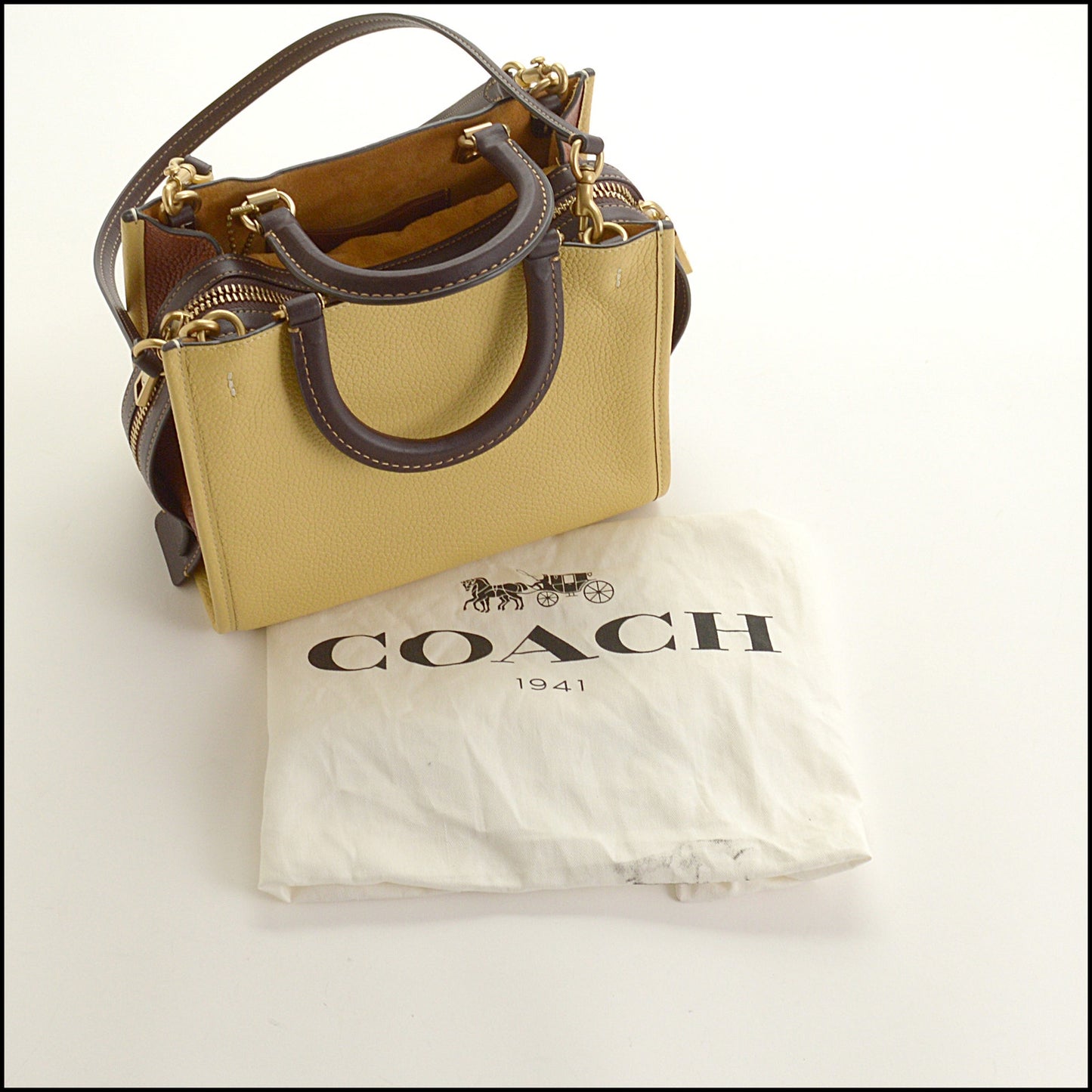 RDC15489 COACH Colorblock Brown/Yellow/Amber Glovetanned Pebbled and Regenerative Leather Rogue