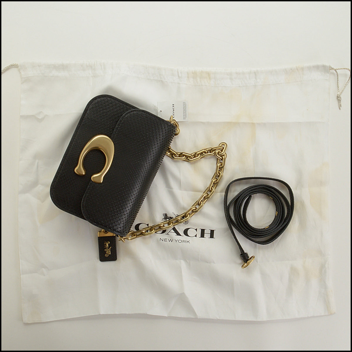 RDC15022 COACH Black Python Idol Crossbody Chain Strap Bag