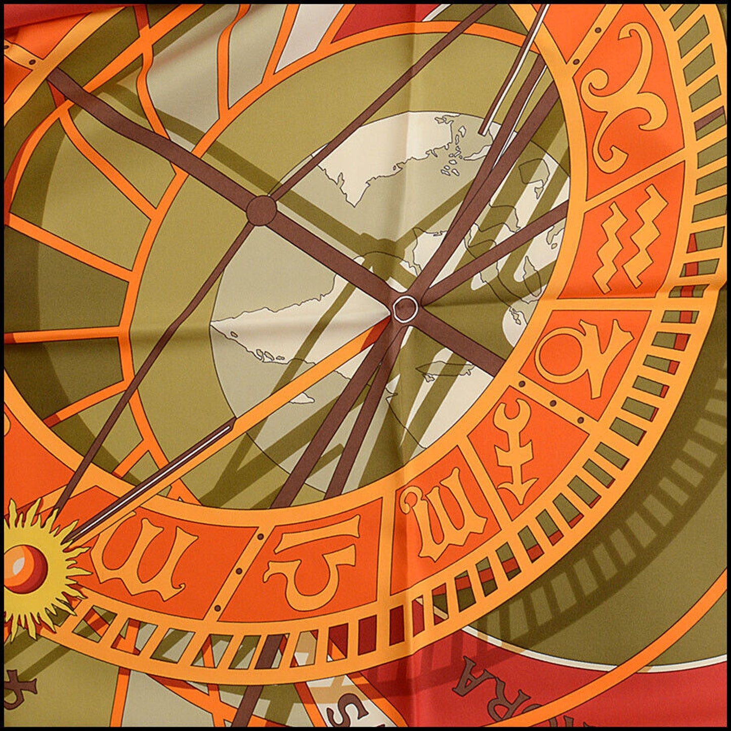 RDC13359 Authentic HERMES Red/Multicolor Mecanique du Temps 90cm Silk Scarf
