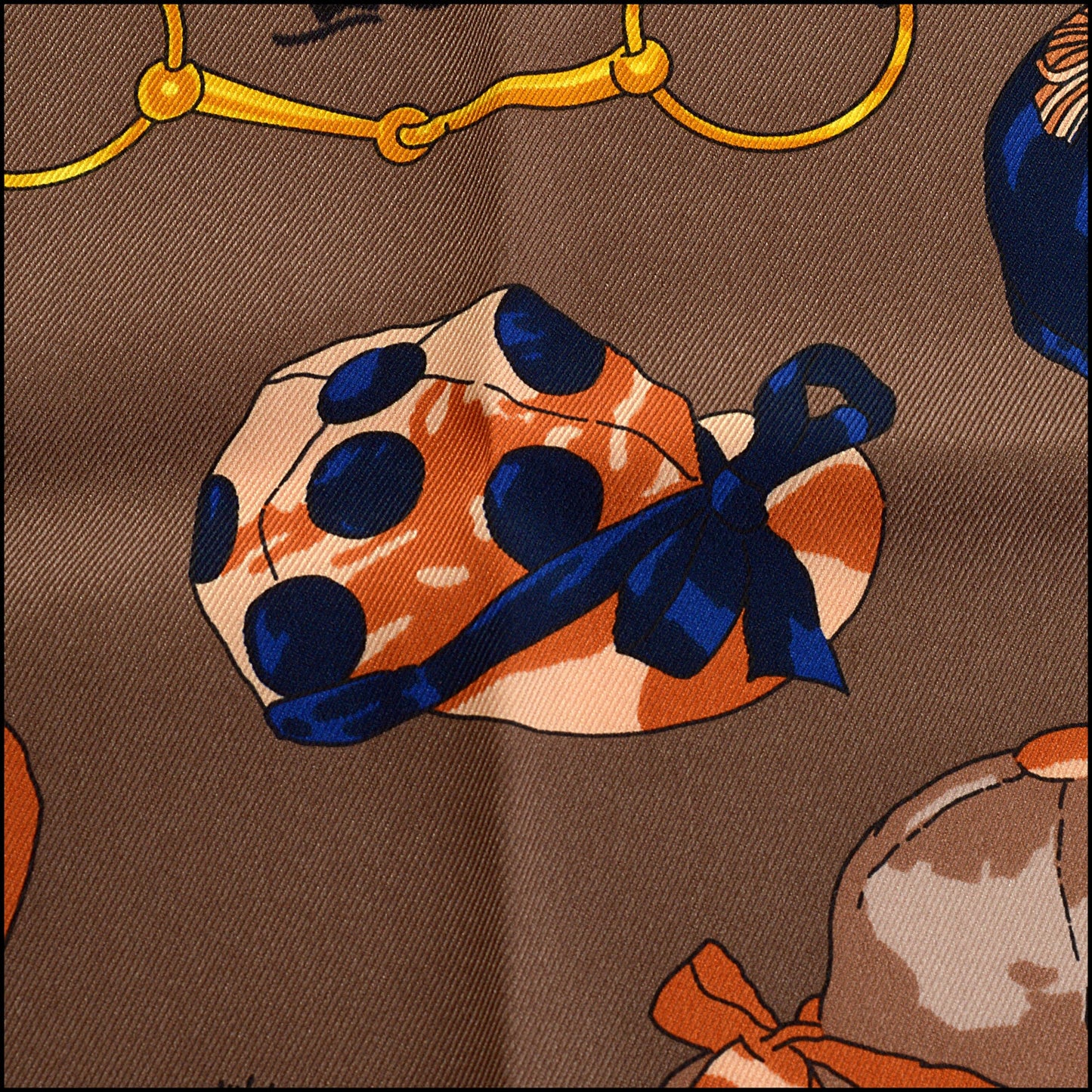 RDC15456 HERMES '15 Black/Blue/Taupe "Jockey" 70cm Silk Scarf