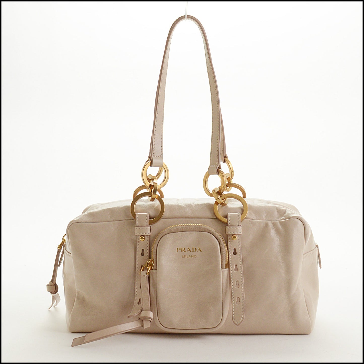 RDC15311 PRADA Cream Bauletto Dangle Medium Handbag