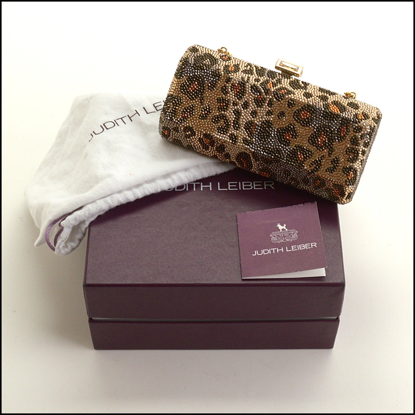 RDC15267 JUDITH LEIBER Leopard Crystal Box Minaudiere Bag