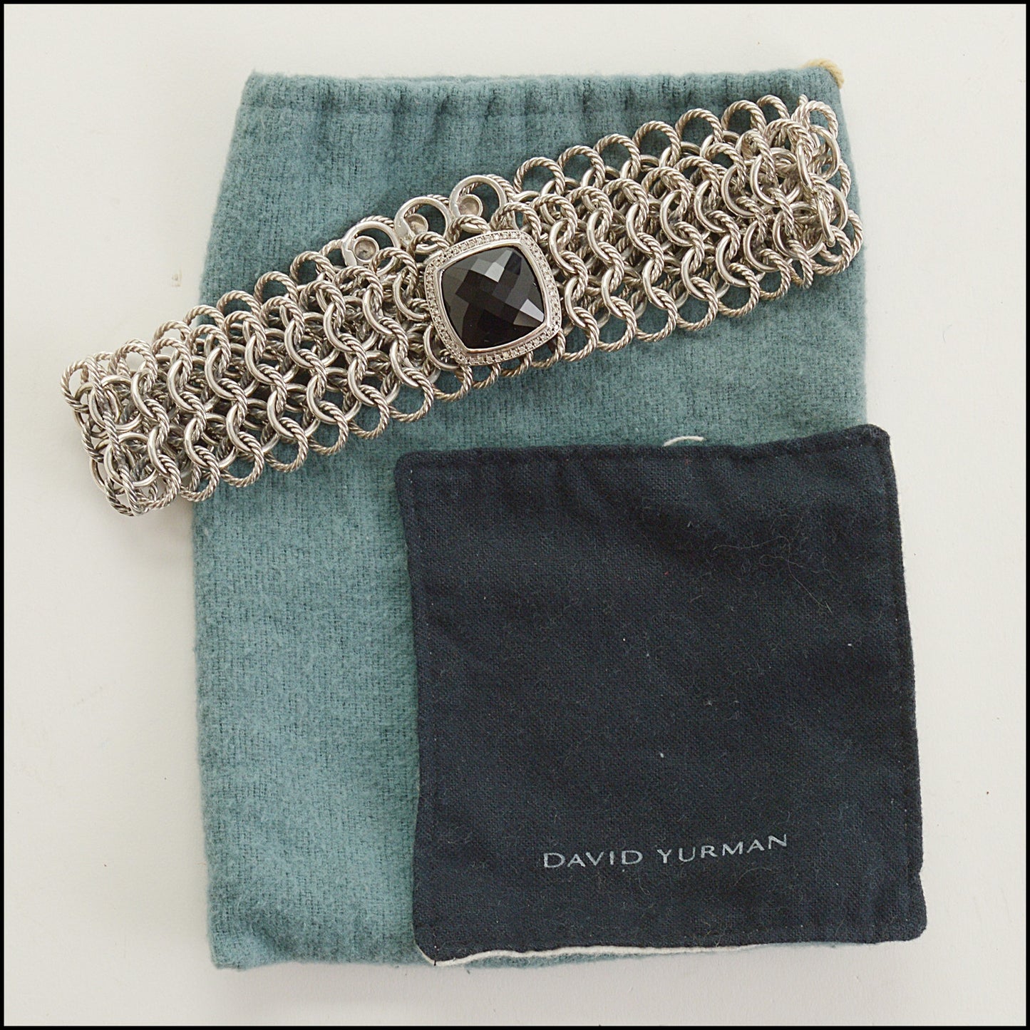 RDC15548 DAVID YURMAN Onyx/Diamond/Sterling Silver Chainmail Choker Necklace