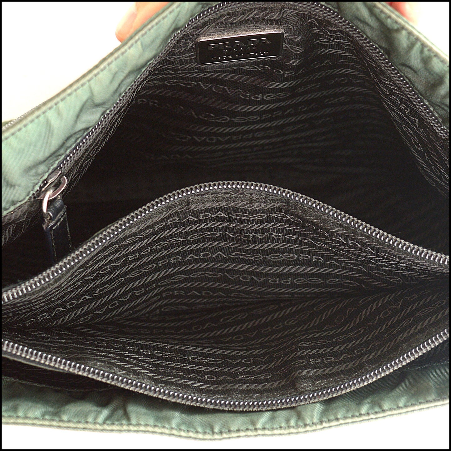 RDC15580 PRADA Green Nylon & Leather Shoulder Bag