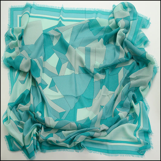 RDC15223 TIFFANY & CO. Tiffany Blue Giant T Silk and Cashmere Scarf 140cm