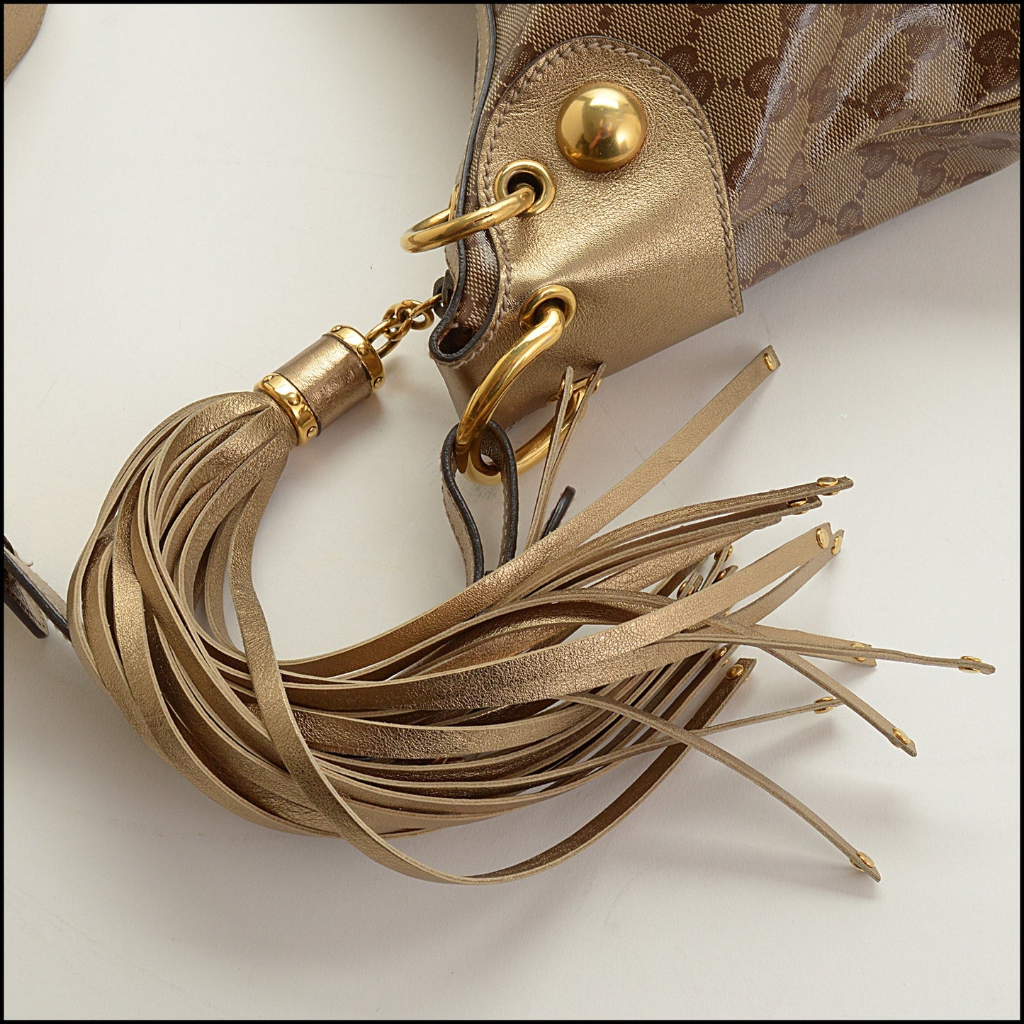 RDC15032 GUCCI '09 Gold Leather GG Crystal Babouska Heart Crest Hobo Bag