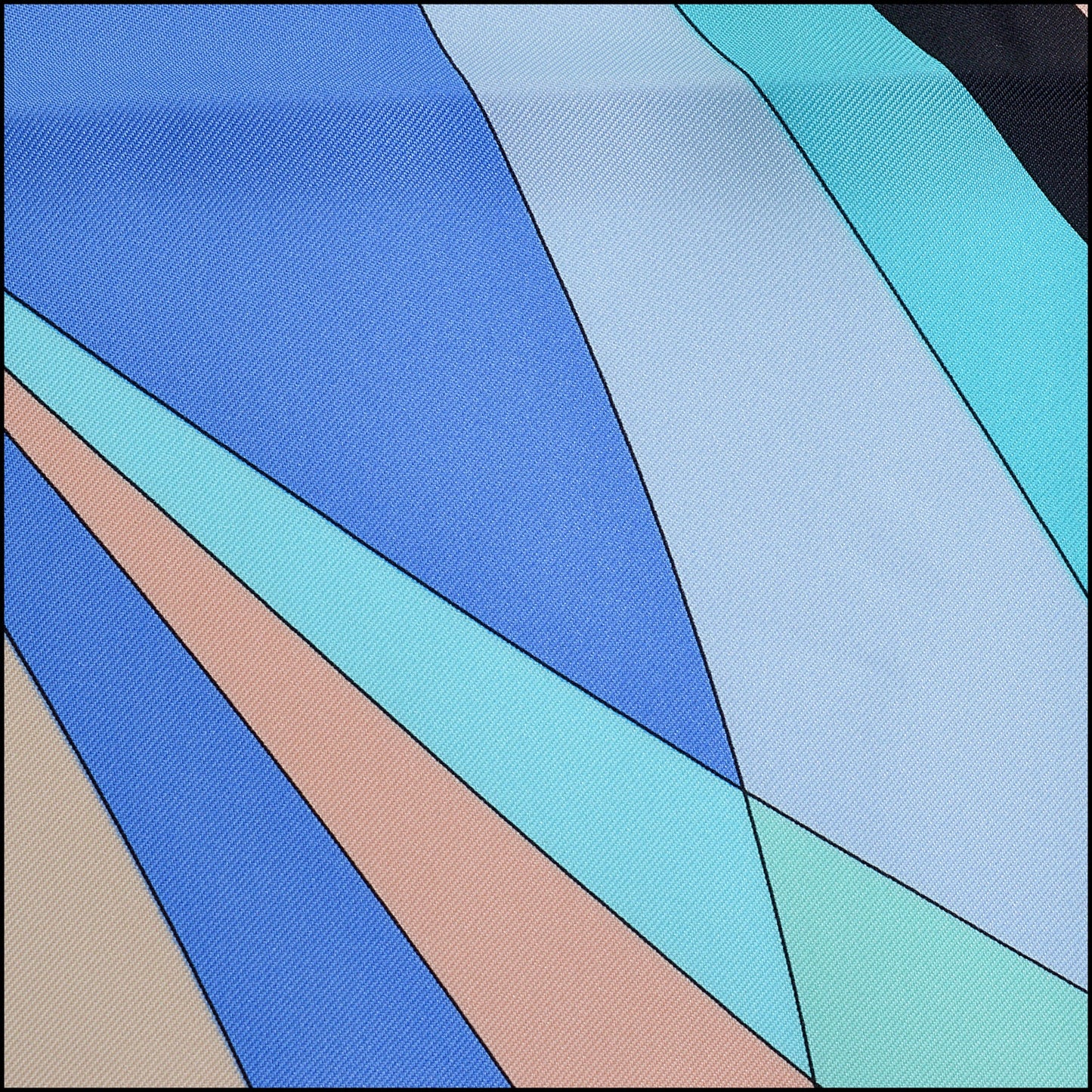 RDC14295 Authentic EMILIO PUCCI Blue/Turquoise/Black Curves Square Silk Scarf