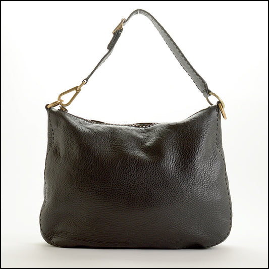 RDC15505 PRADA Black Pebbled Leather Hobo Bag