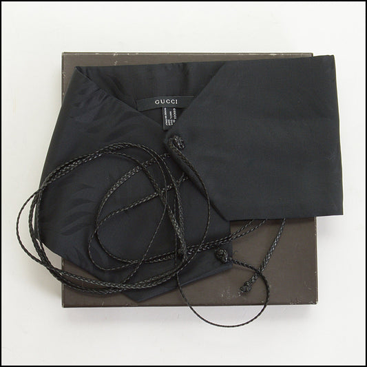 RDC14719 GUCCI Black Tiger-Stripe Jacquard Silk & Braided Leather Obi-Wrap Belt