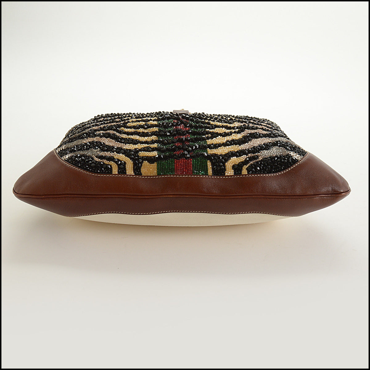 RDC15670 GUCCI Brown Leather Beaded Zebra Web Bag
