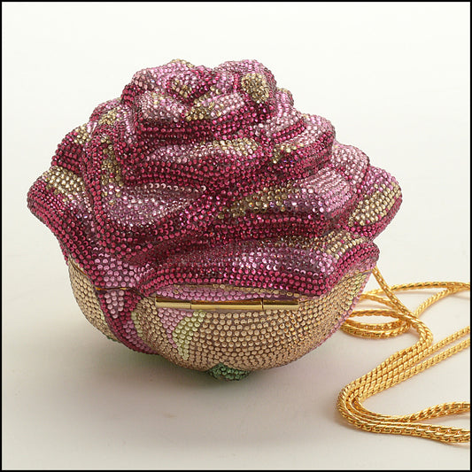 RDC15247 JUDITH LEIBER Pink Rose Crystal Minaudiere Bag