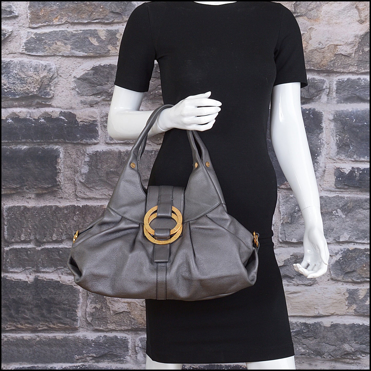 RDC15612 BVLGARI Metallic Silver Leather Chandra bag