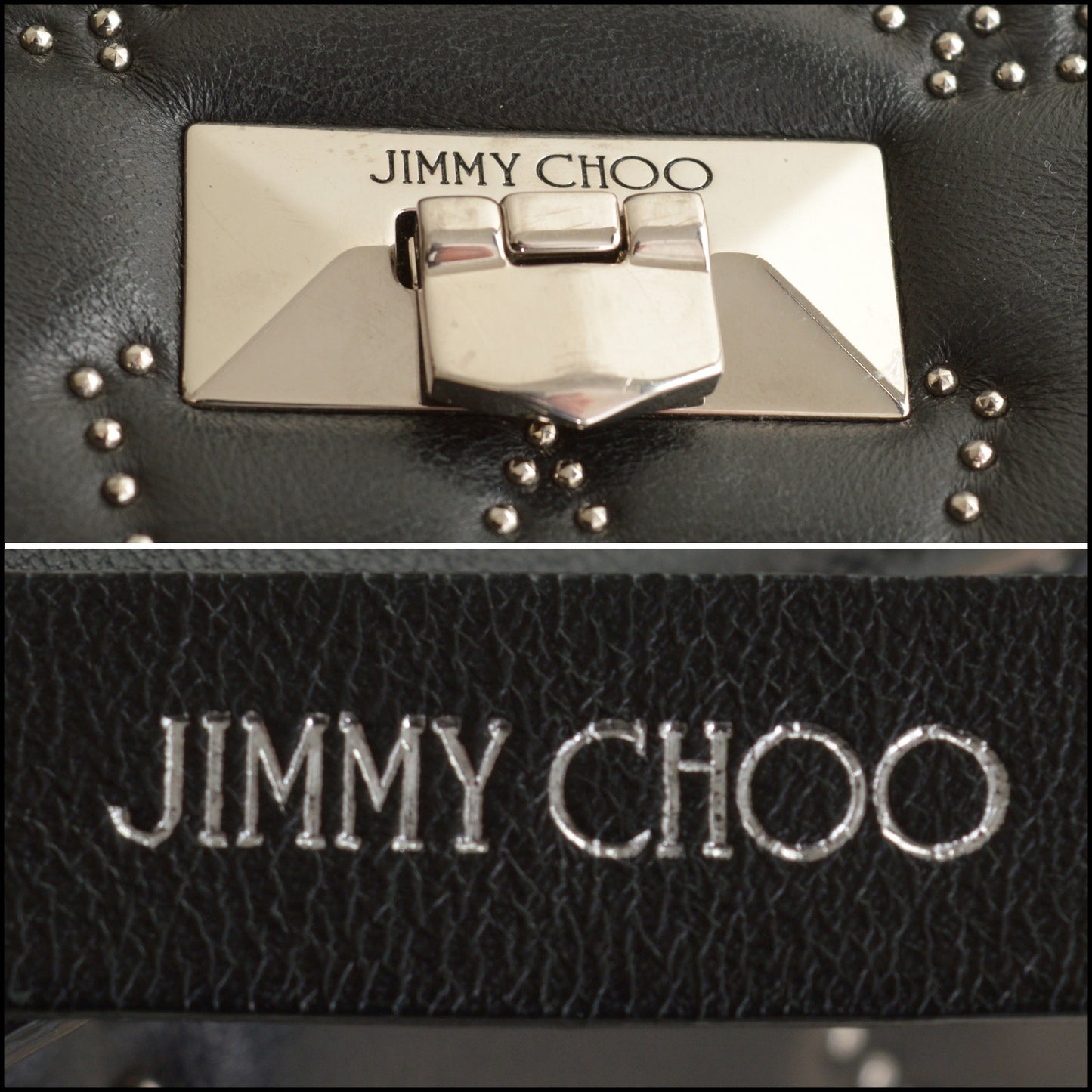 RDC14981 JIMMY CHOO Black Leather Star Studded Helia Bag