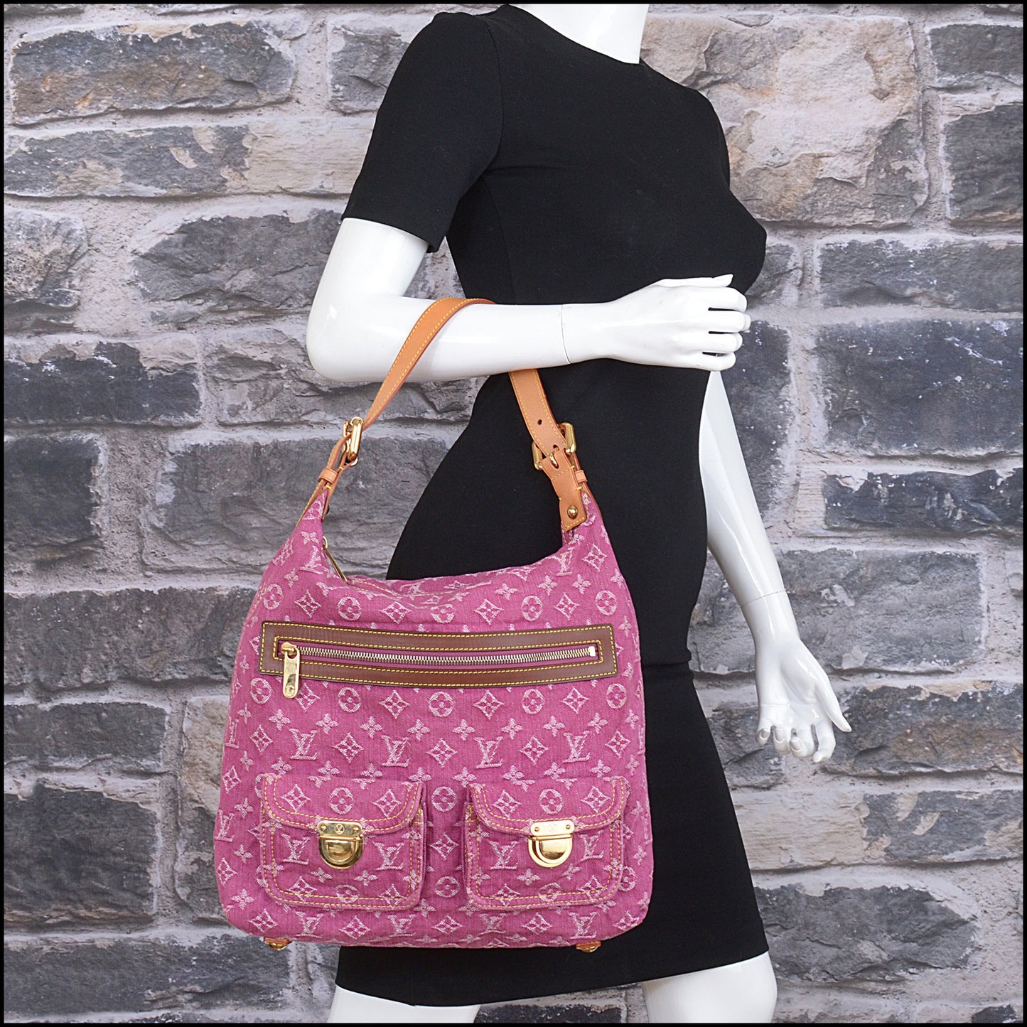 RDC15564 LOUIS VUITTON 2006 Fuchsia Pink Denim Monogram Baggy GM