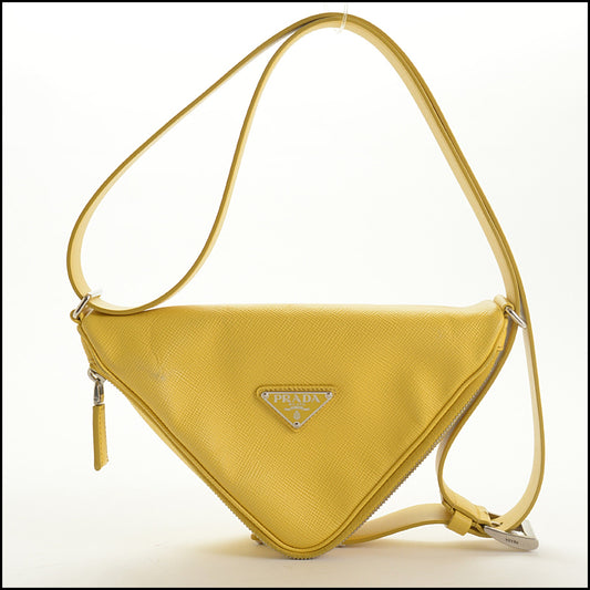 RDC15419 PRADA Yellow Saffiano Leather Triangle Belt Bag