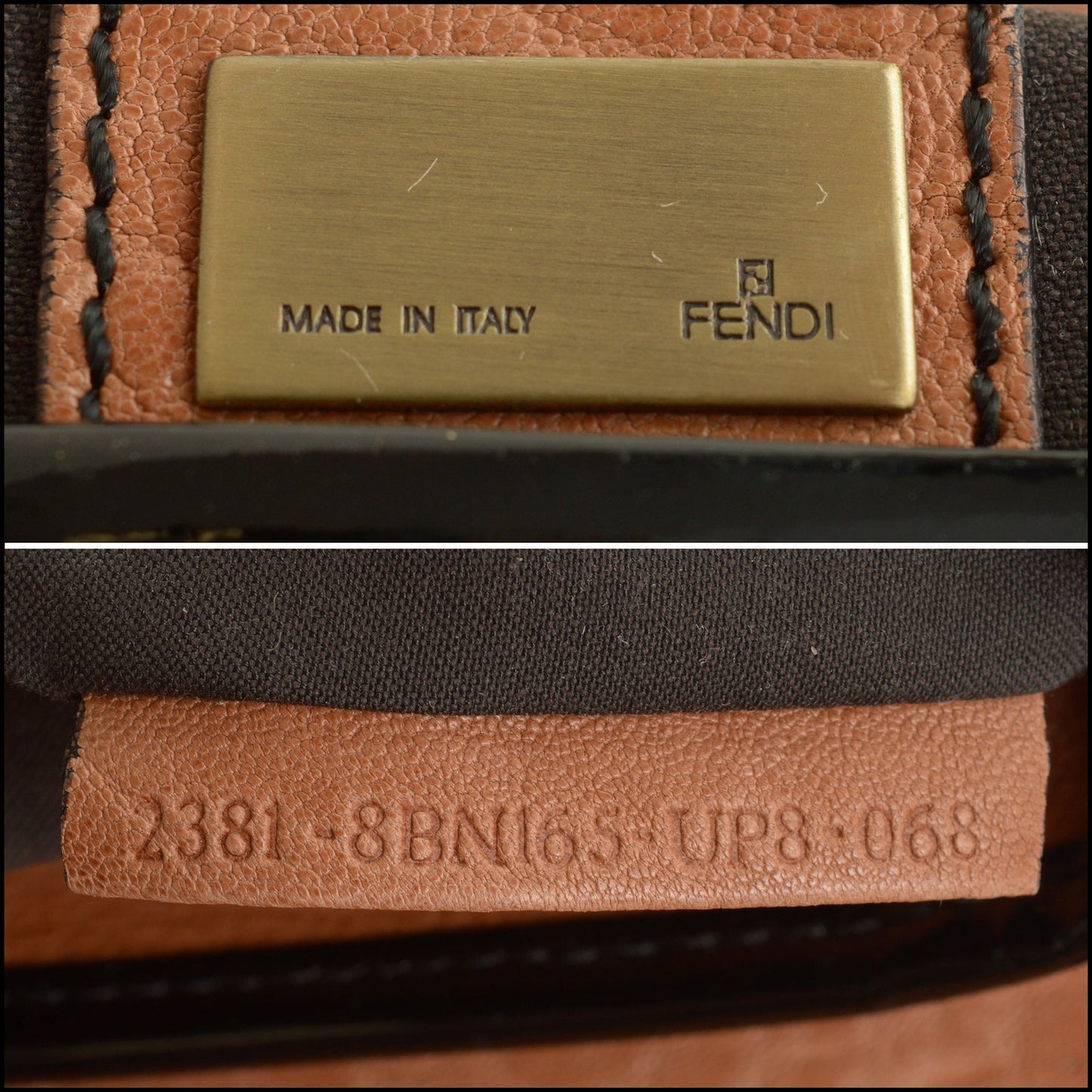 RDC15596 FENDI Black Patent / Saddle Brown Leather B-Bag Flap
