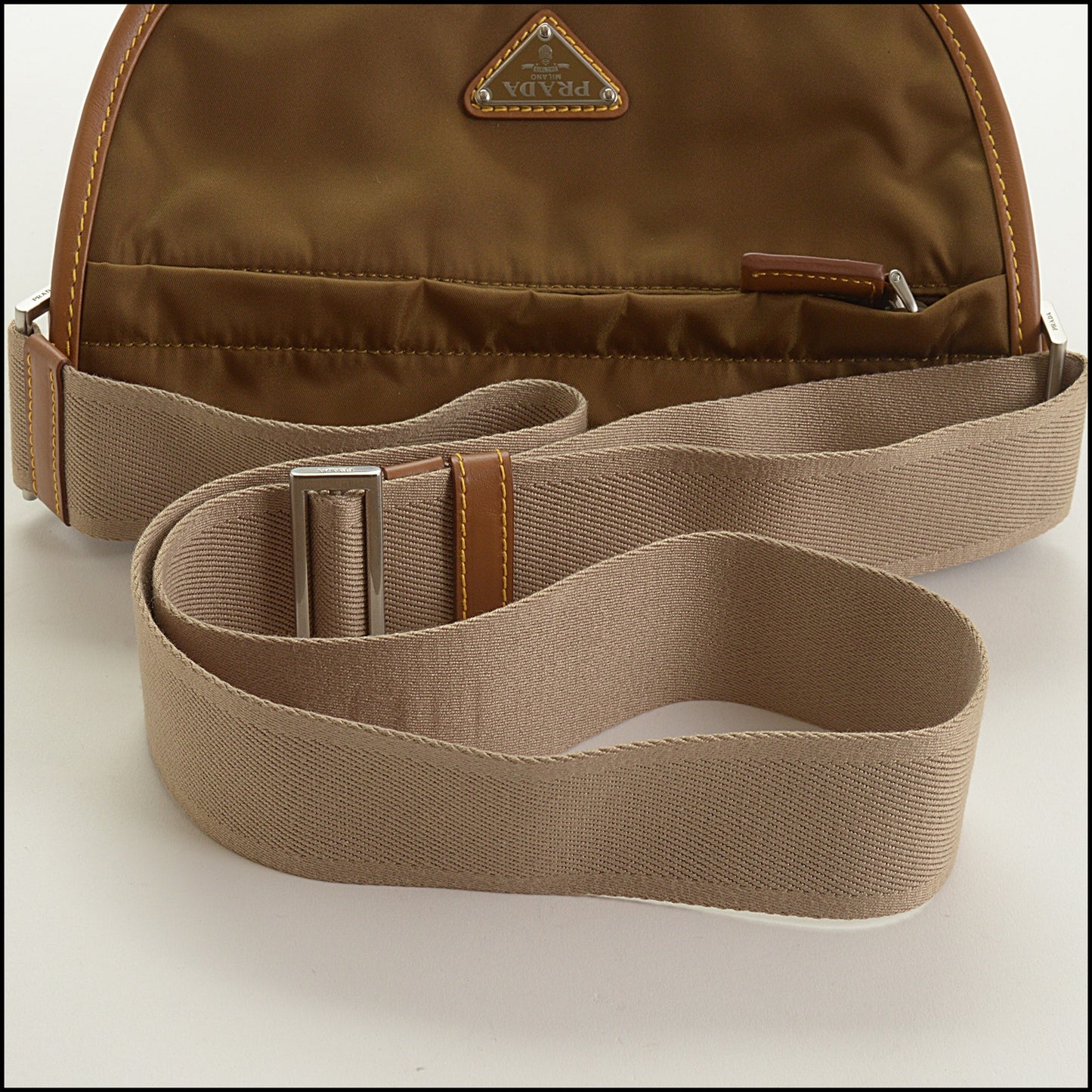 RDC15434 PRADA Brown Re-Nylon Leather Trimmed Triangle Messenger Bag