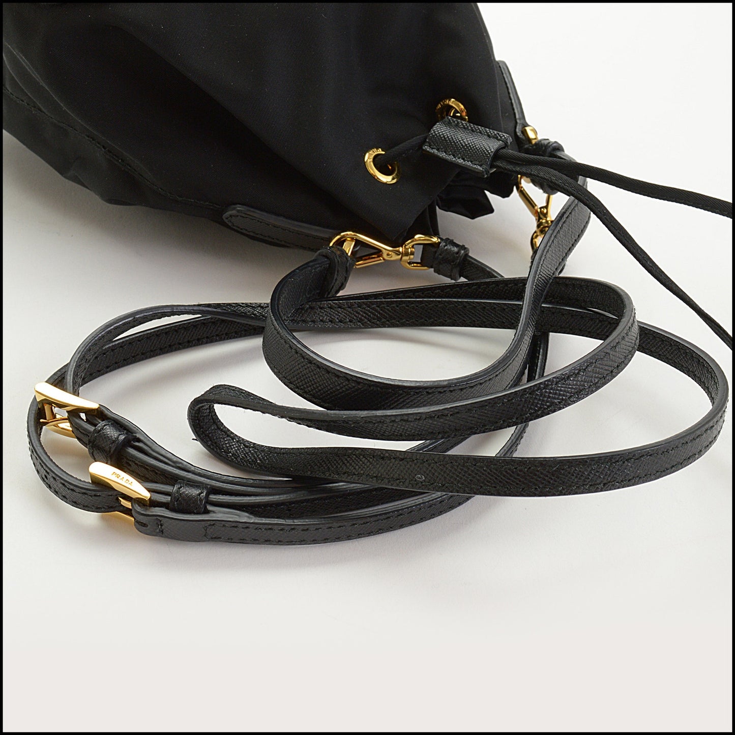 RDC14540 PRADA Black Tessuto Nylon Saffiano Duet Bucket Crossbody Bag