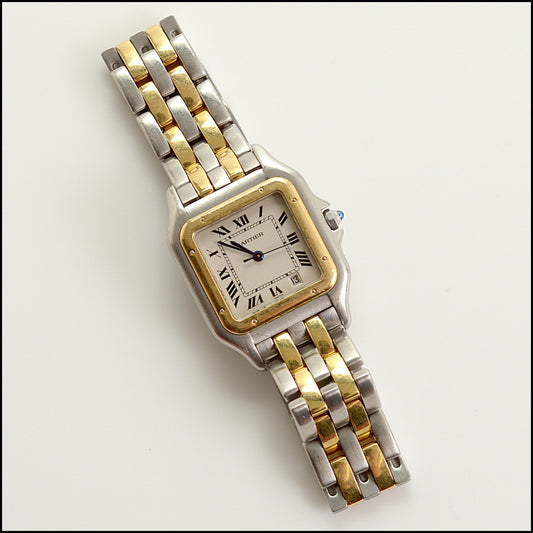 RDC15364 CARTIER 18k Yellow Gold/Steel Medium 2 Row Panthere 27mm Watch