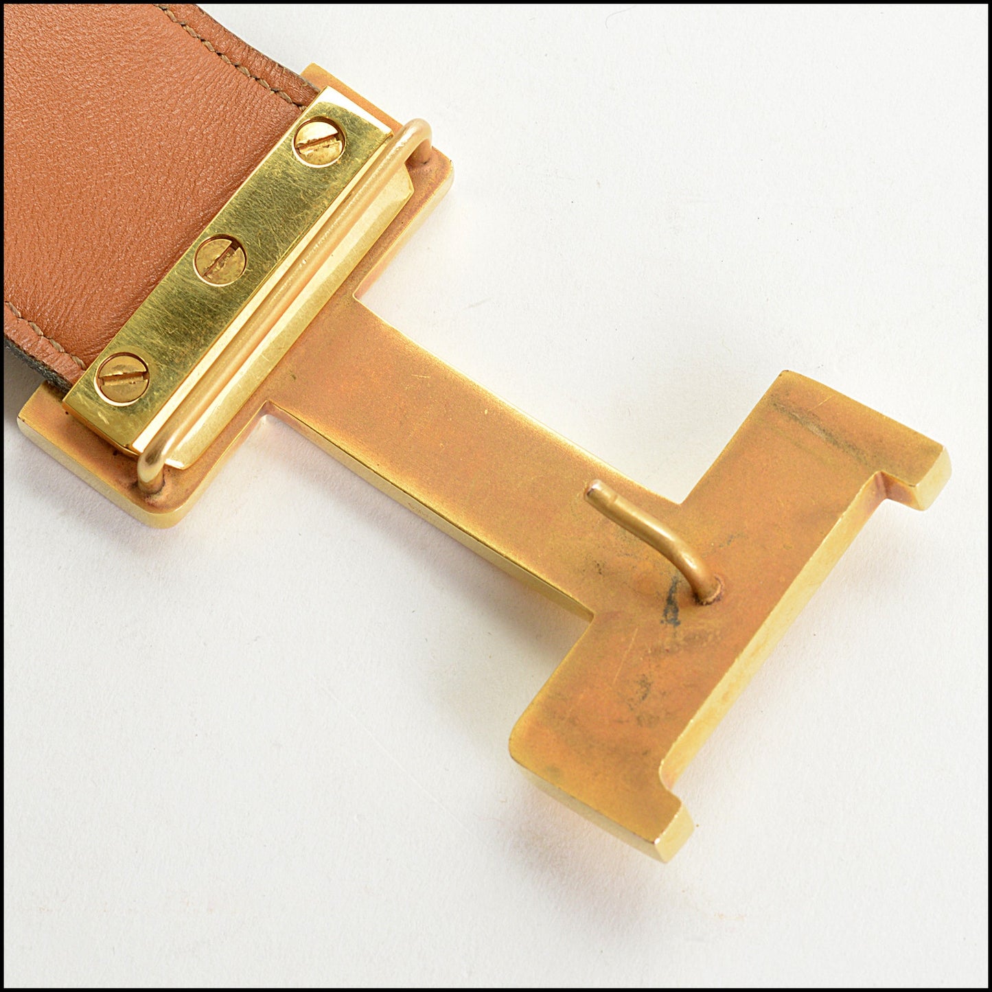 RDC14928 HERMES Black Leather Gold H Buckle Constance Belt Size XS 75/30