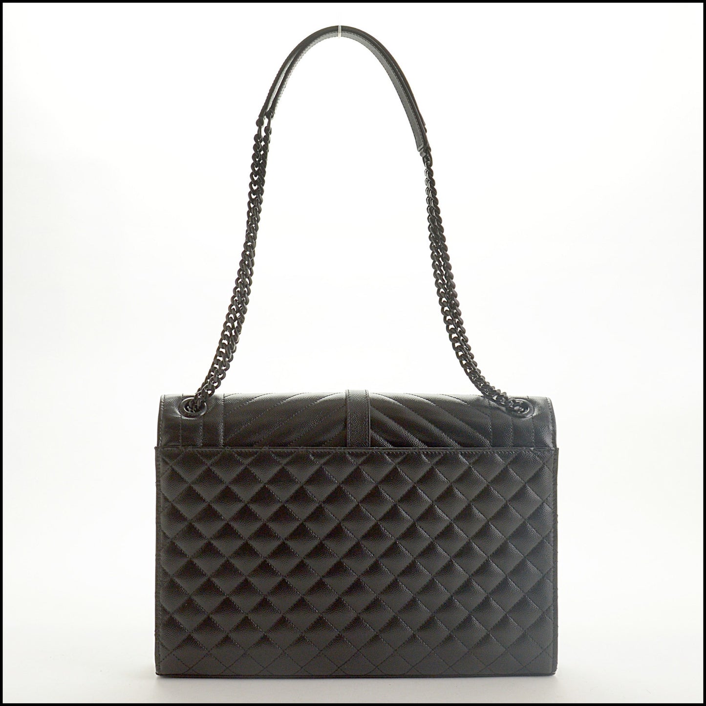 RDC15332 SAINT LAURENT Black Grain de Poudre Mixed Matelasse Large Envelope Chain Bag