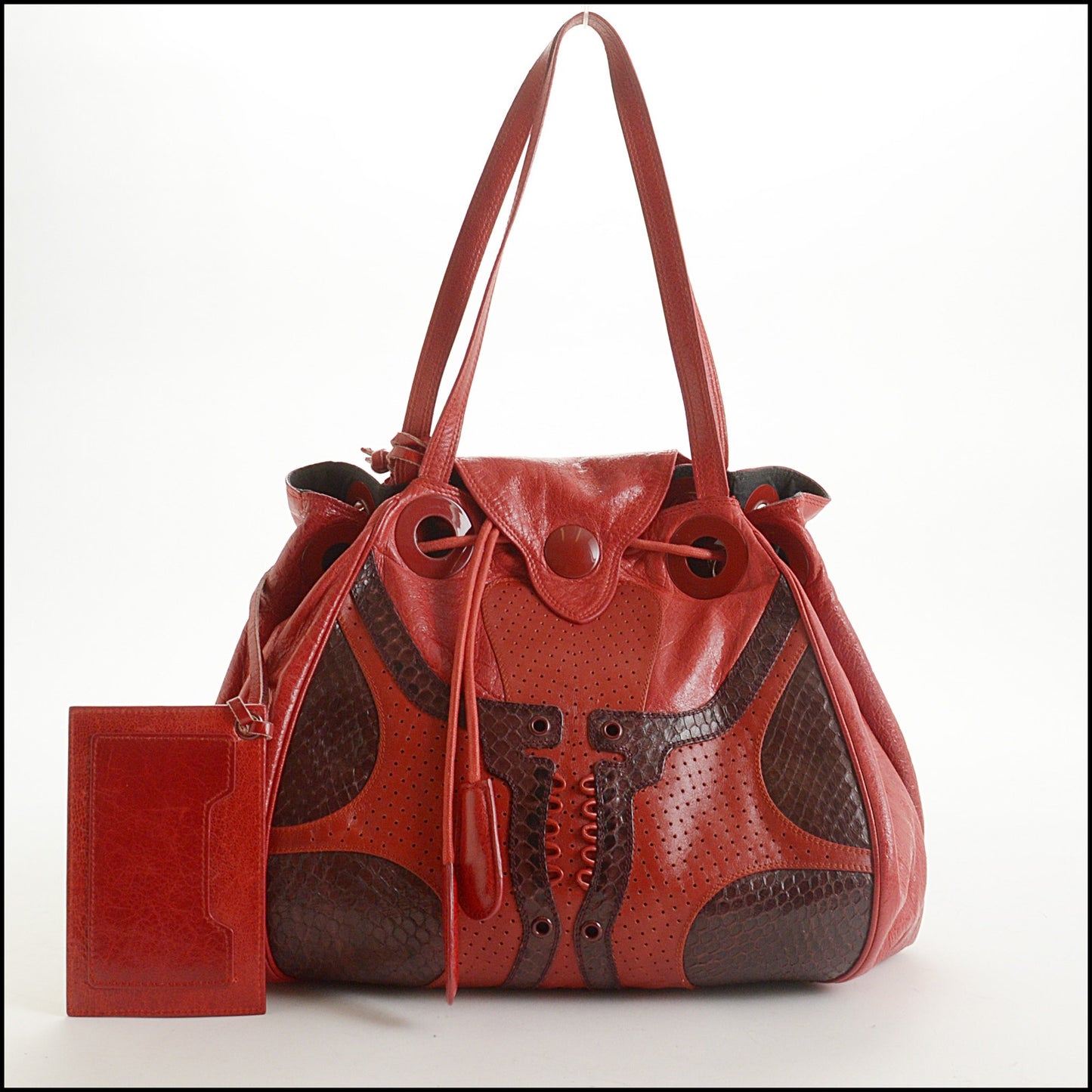 RDC15343 BALENCIAGA '04 True Red Chevre and Bordeaux Snakeskin Corset Bag