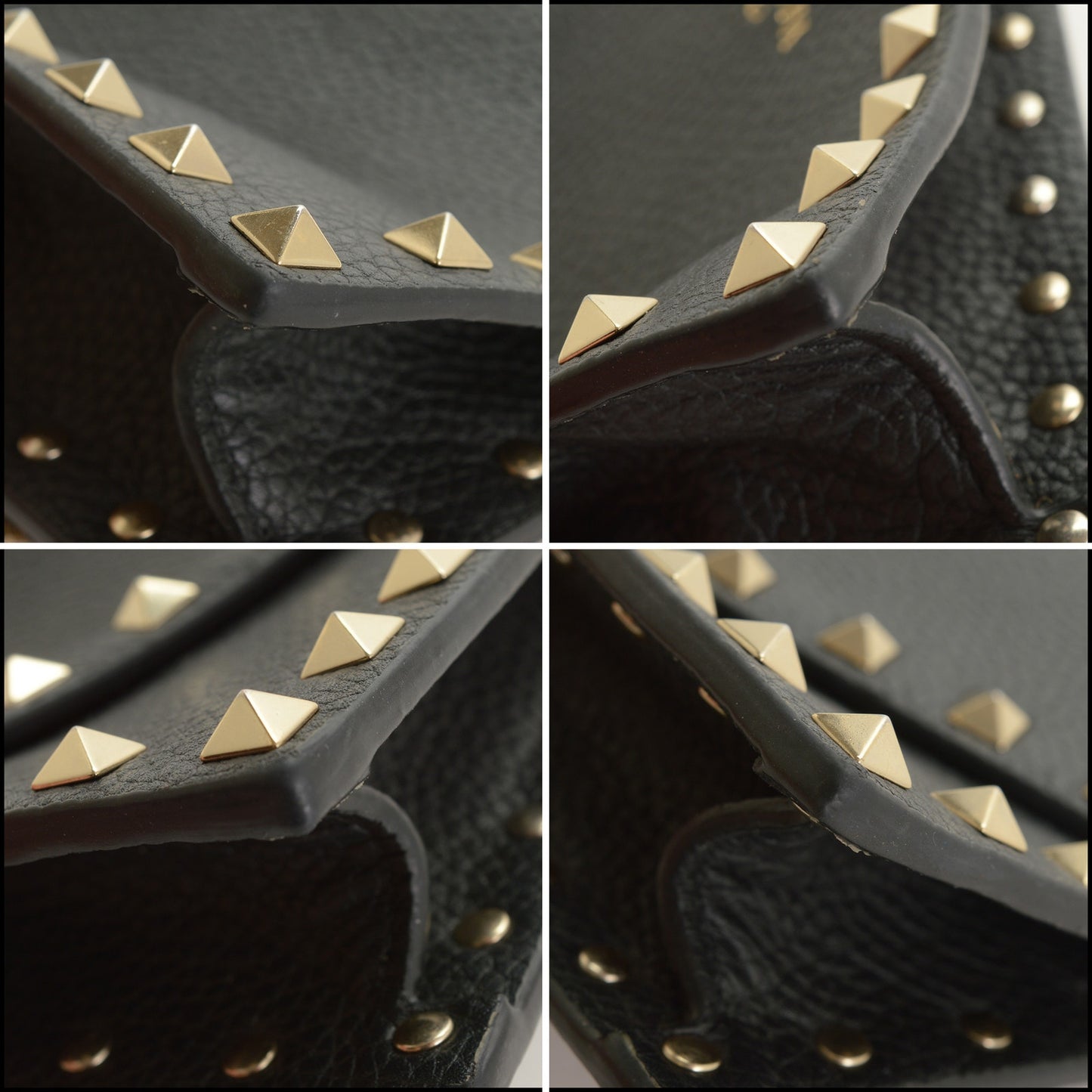 RDC15542 VALENTINO Black Pebbled Leather Rockstud Envelope Wallet on Chain