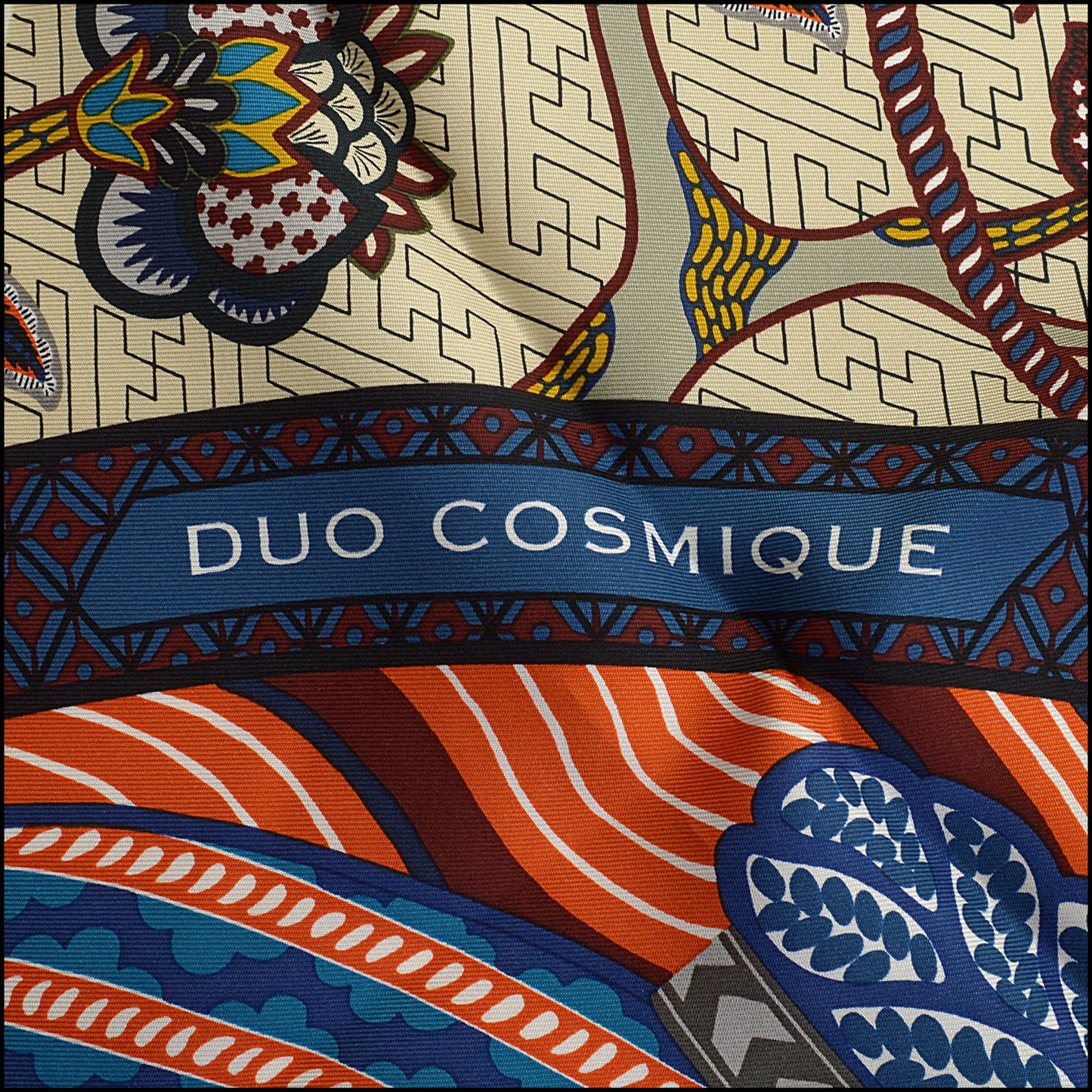 RDC14896 HERMES Bleu Moyen/Multi "Duo Cosmique" 90 Silk Scarf