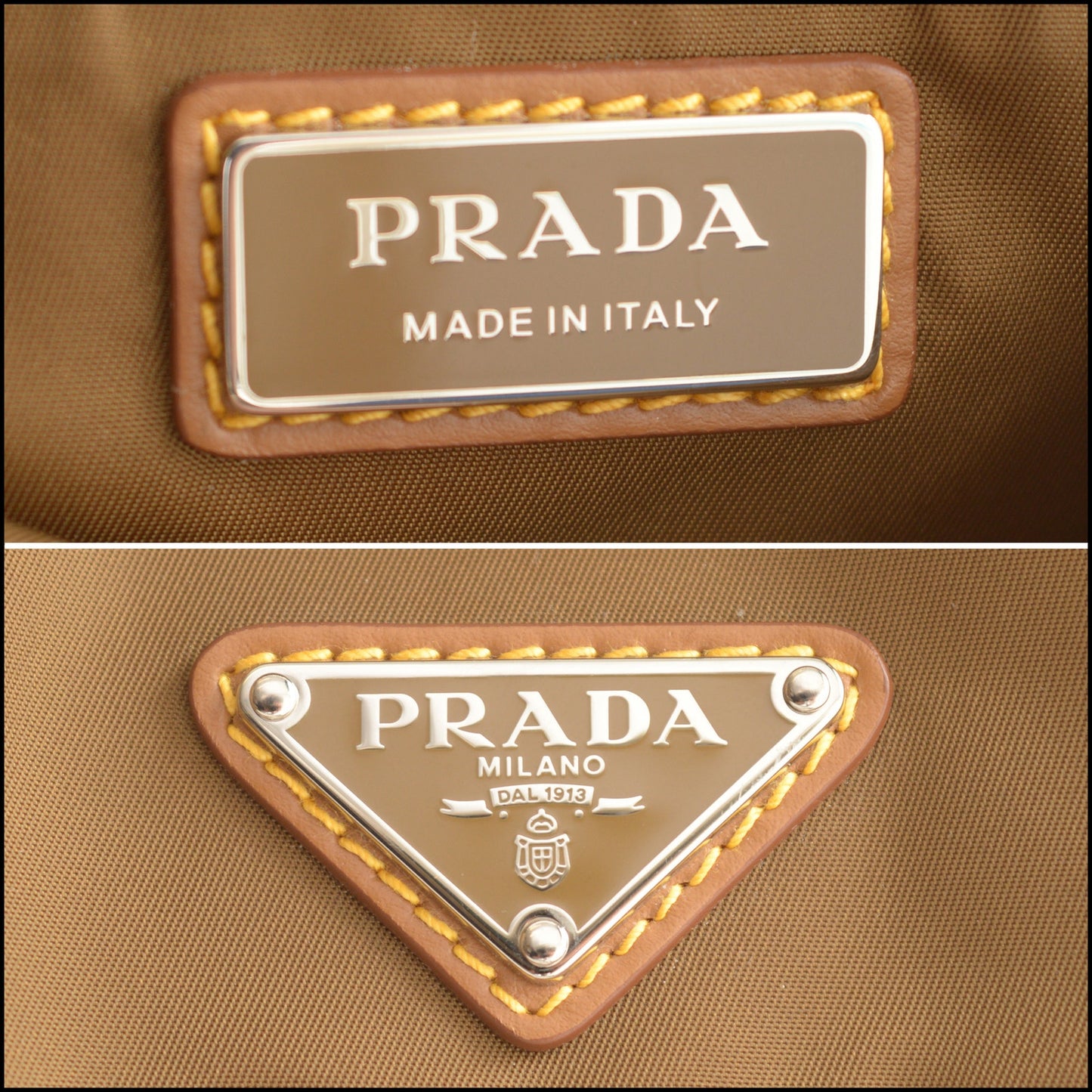 RDC15434 PRADA Brown Re-Nylon Leather Trimmed Triangle Messenger Bag