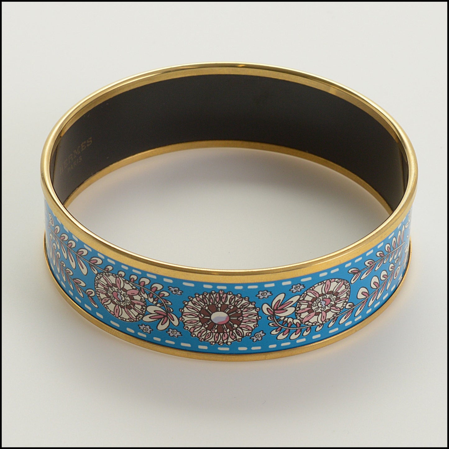 RDC15438 HERMES Blue Floral Printed Enamel Wide Bangle Size S T2