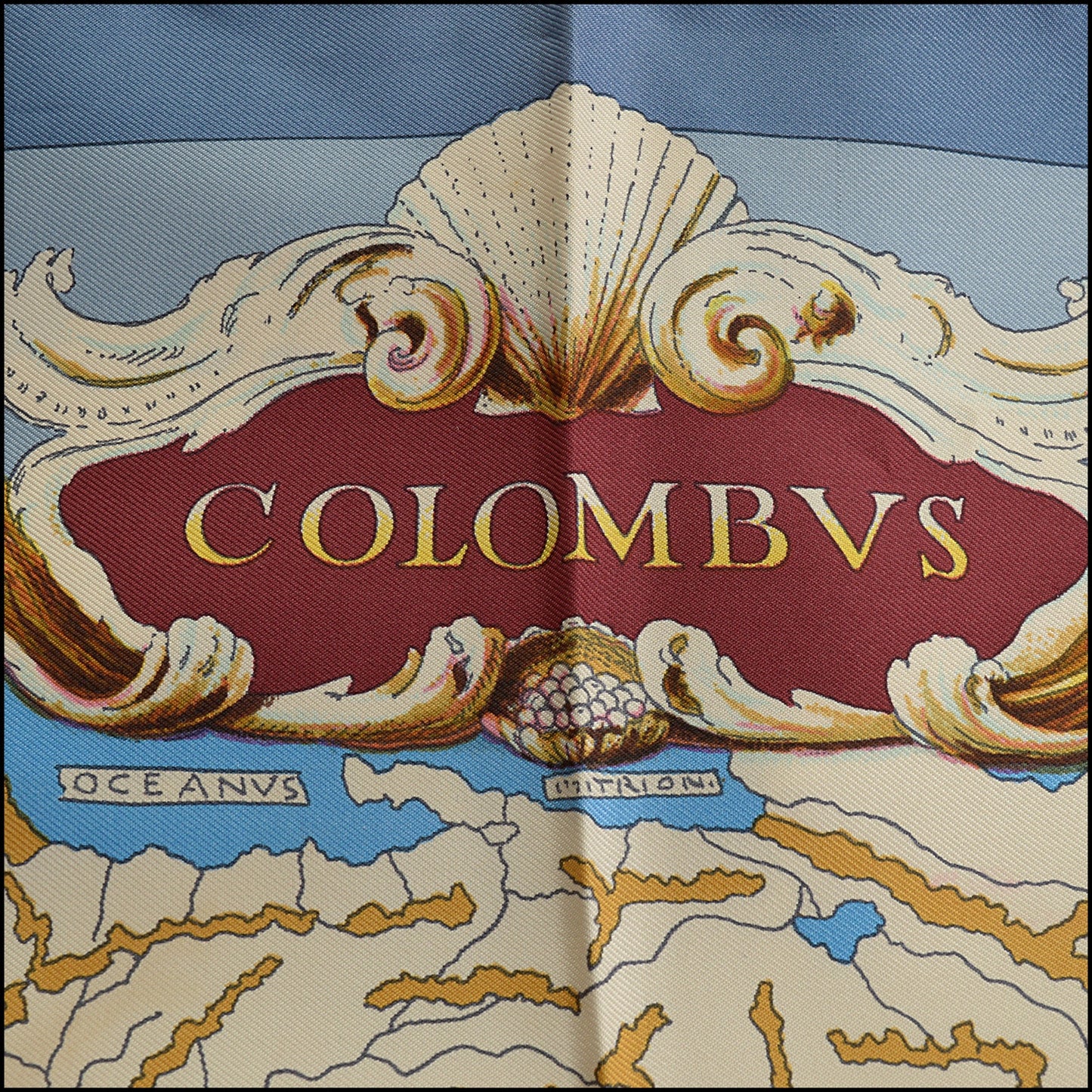 RDC15558 HERMES Blue "Les Ameriques" Kermit Oliver Silk Scarf 90 cm